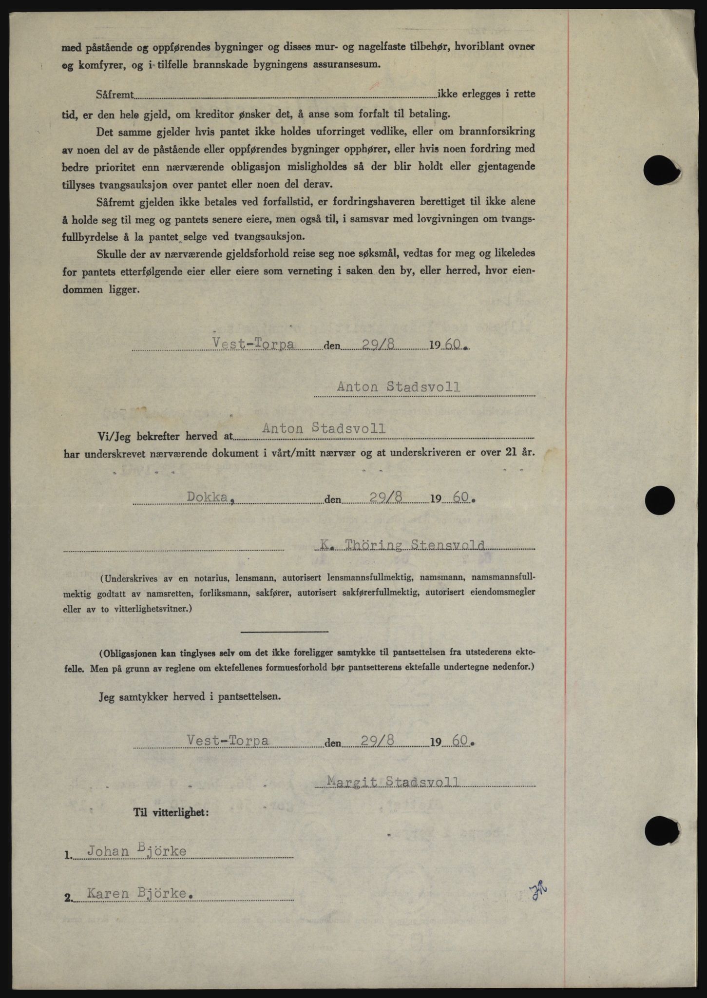 Hadeland og Land tingrett, SAH/TING-010/H/Hb/Hbc/L0043: Mortgage book no. B43, 1960-1960, Diary no: : 3470/1960