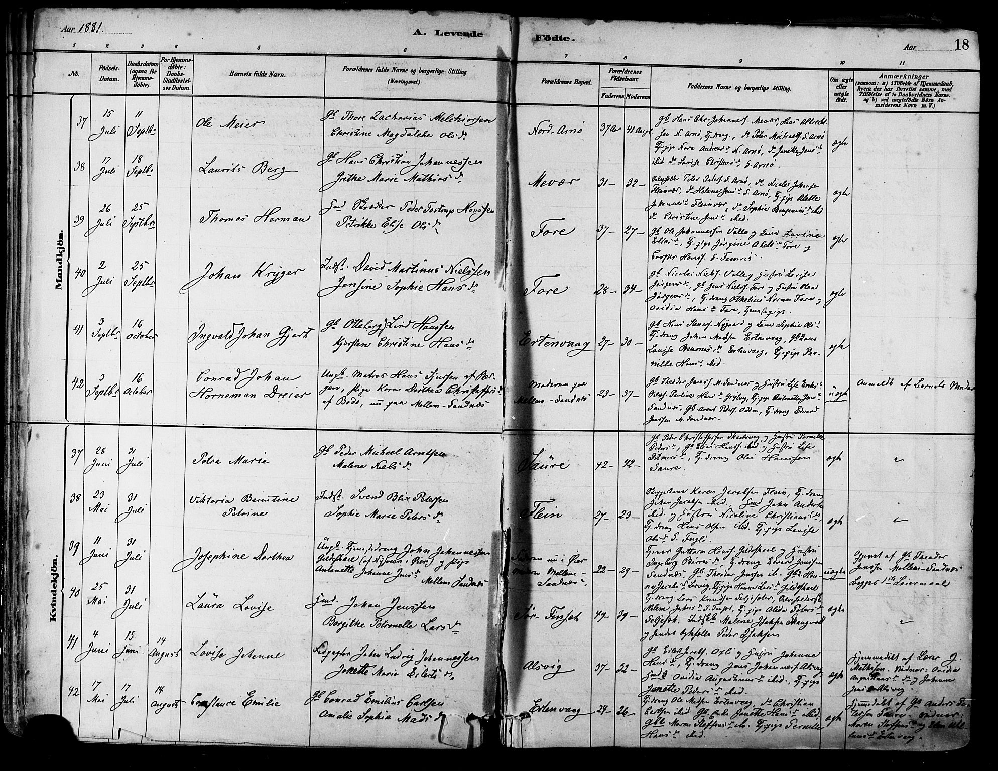 Ministerialprotokoller, klokkerbøker og fødselsregistre - Nordland, SAT/A-1459/805/L0099: Parish register (official) no. 805A06, 1880-1891, p. 18