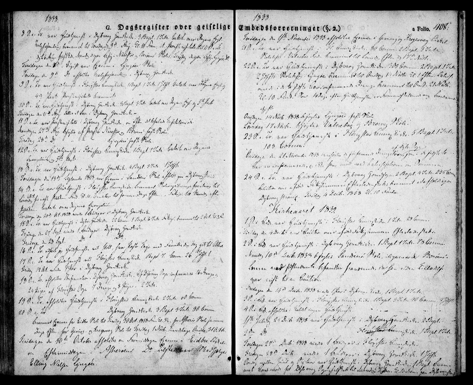 Dypvåg sokneprestkontor, SAK/1111-0007/F/Fa/Faa/L0004: Parish register (official) no. A 4, 1824-1840, p. 408