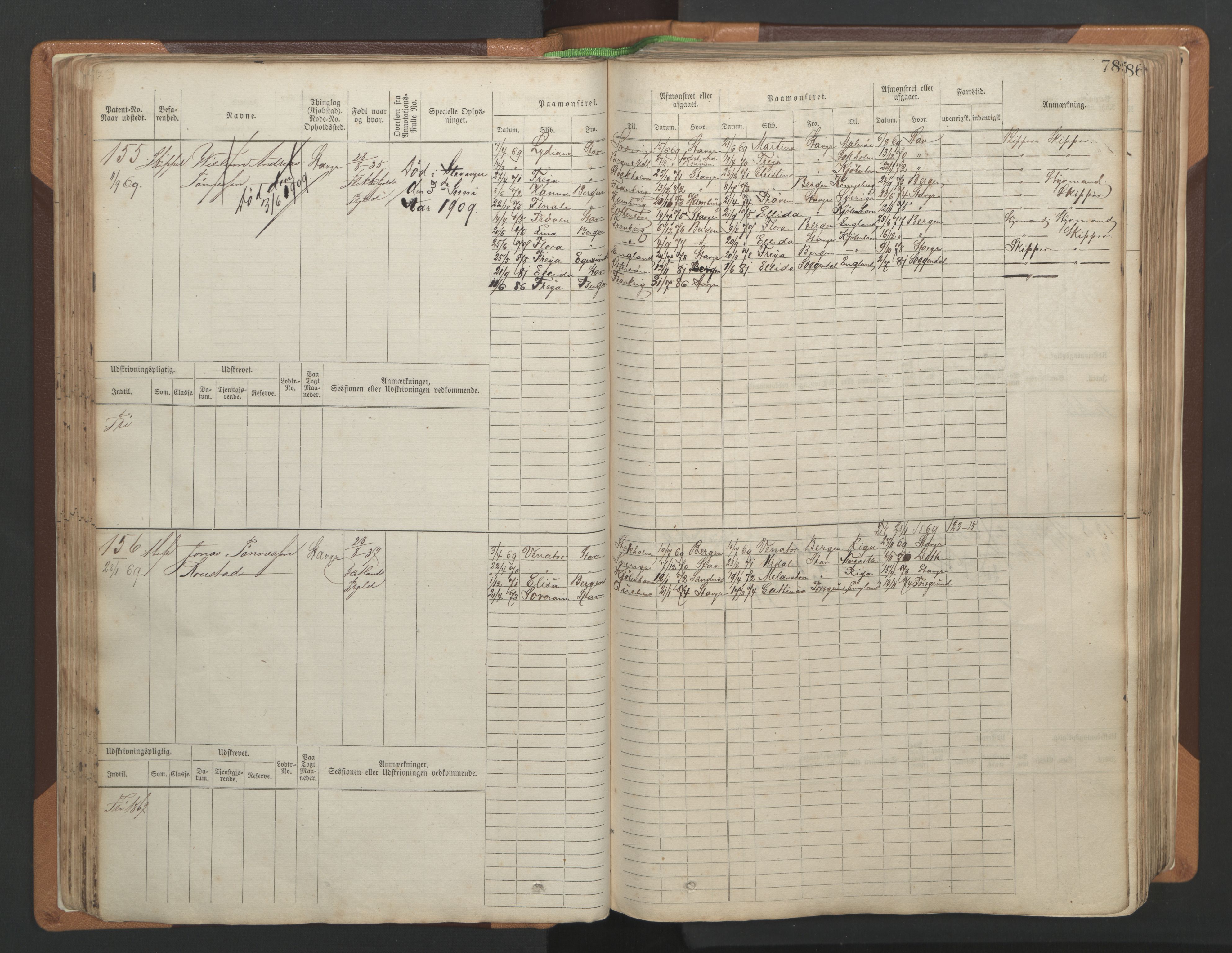 Stavanger sjømannskontor, AV/SAST-A-102006/F/Fb/Fbb/L0004: Sjøfartshovedrulle, patentnr. 1-792 (del 1), 1869-1880, p. 82