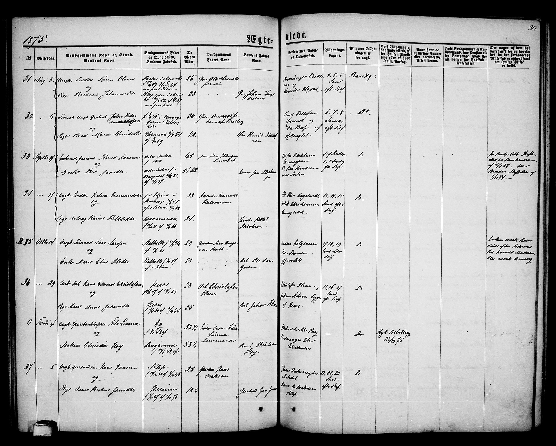 Bamble kirkebøker, AV/SAKO-A-253/G/Ga/L0006: Parish register (copy) no. I 6, 1860-1876, p. 318