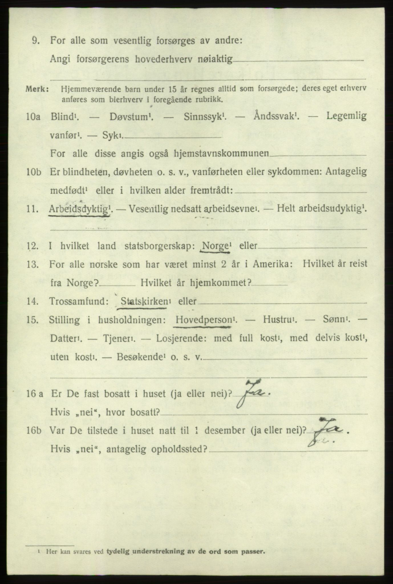 SAB, 1920 census for Tysnes, 1920, p. 6161