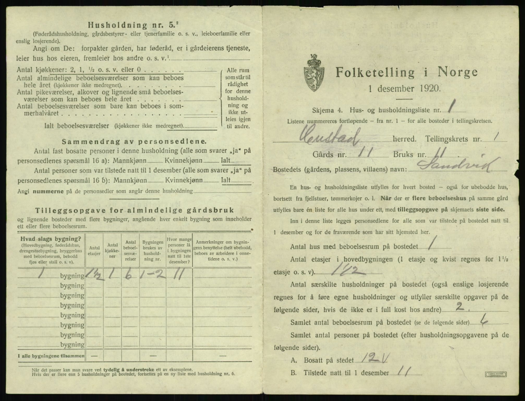 SAT, 1920 census for Hustad, 1920, p. 31