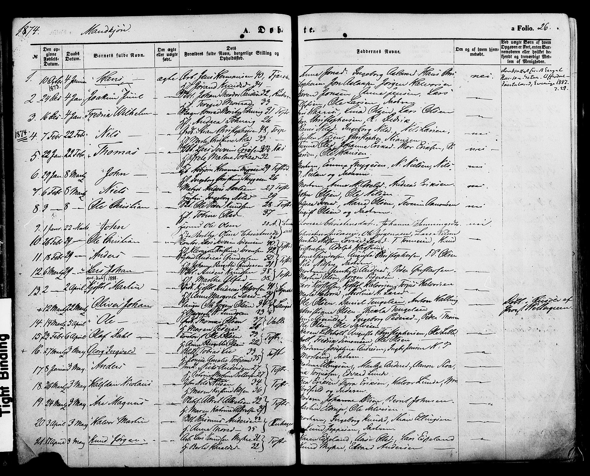 Holt sokneprestkontor, AV/SAK-1111-0021/F/Fa/L0010: Parish register (official) no. A 10, 1872-1885, p. 26