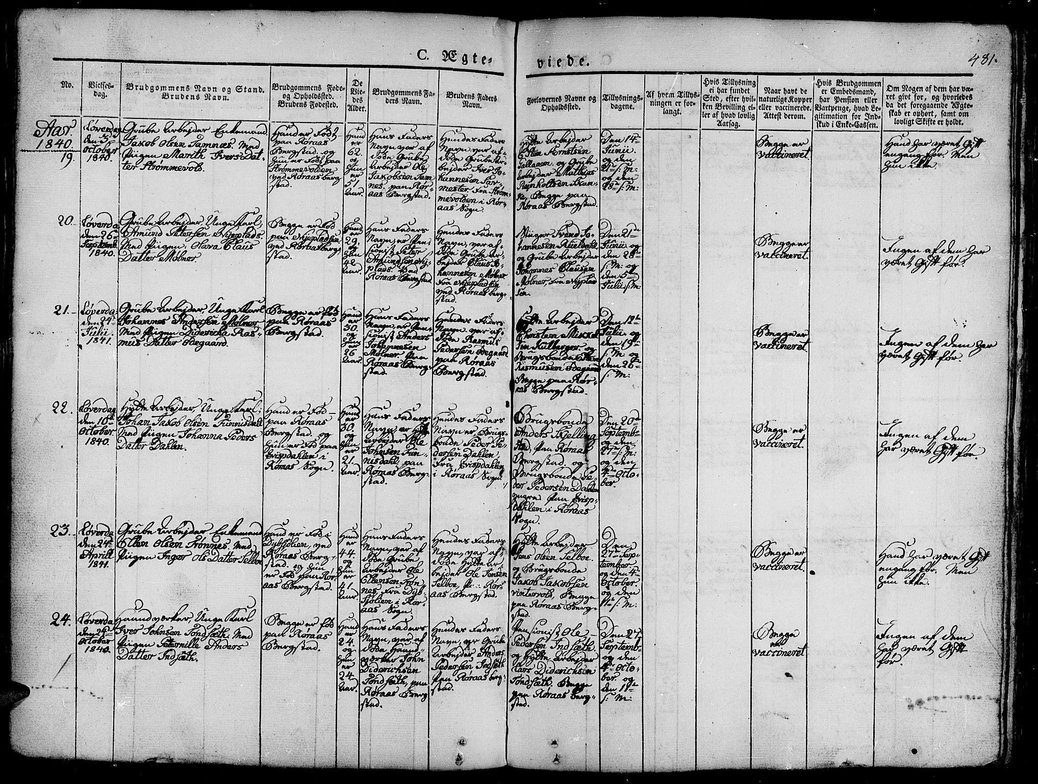 Ministerialprotokoller, klokkerbøker og fødselsregistre - Sør-Trøndelag, SAT/A-1456/681/L0939: Parish register (copy) no. 681C03, 1829-1855, p. 481