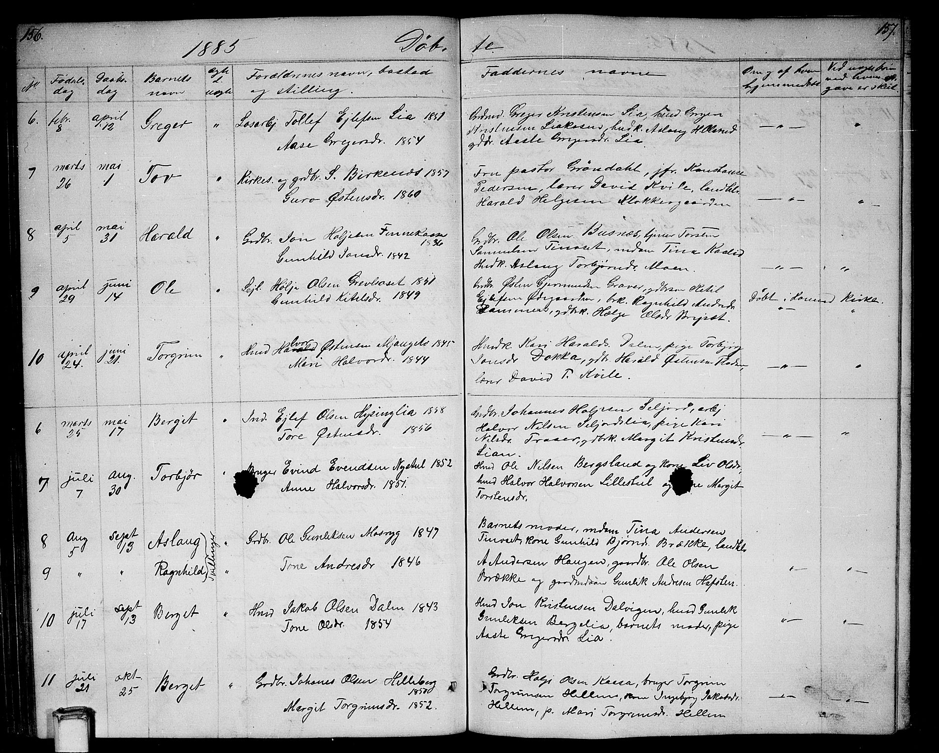 Gransherad kirkebøker, SAKO/A-267/G/Ga/L0002: Parish register (copy) no. I 2, 1854-1886, p. 156-157