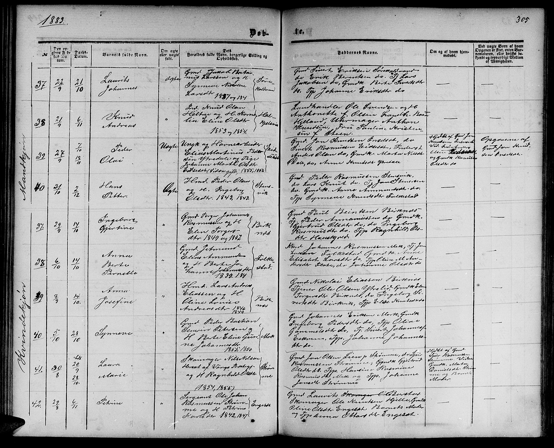 Ministerialprotokoller, klokkerbøker og fødselsregistre - Møre og Romsdal, SAT/A-1454/511/L0157: Parish register (copy) no. 511C03, 1864-1884, p. 305