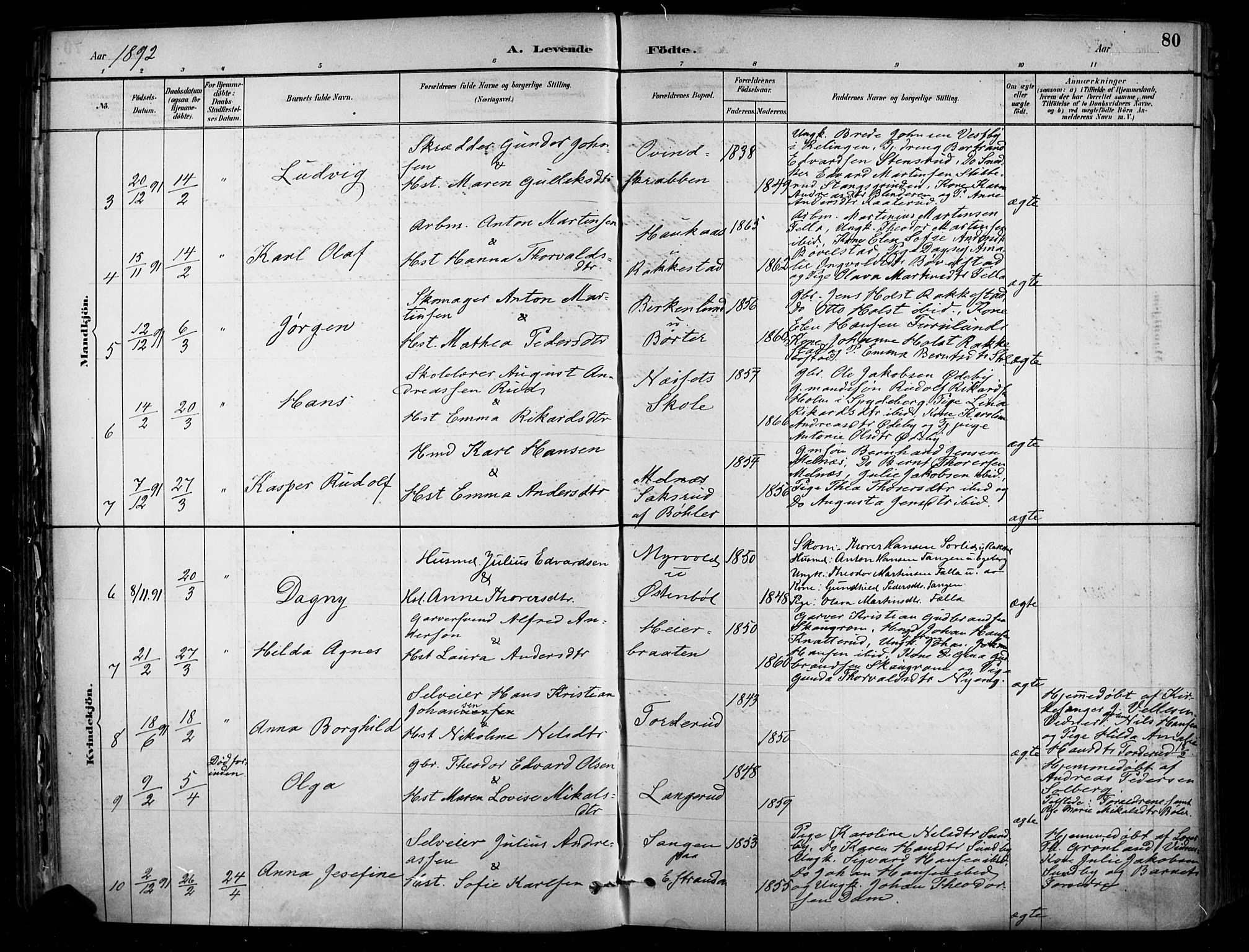 Enebakk prestekontor Kirkebøker, AV/SAO-A-10171c/F/Fa/L0016: Parish register (official) no. I 16, 1883-1898, p. 80