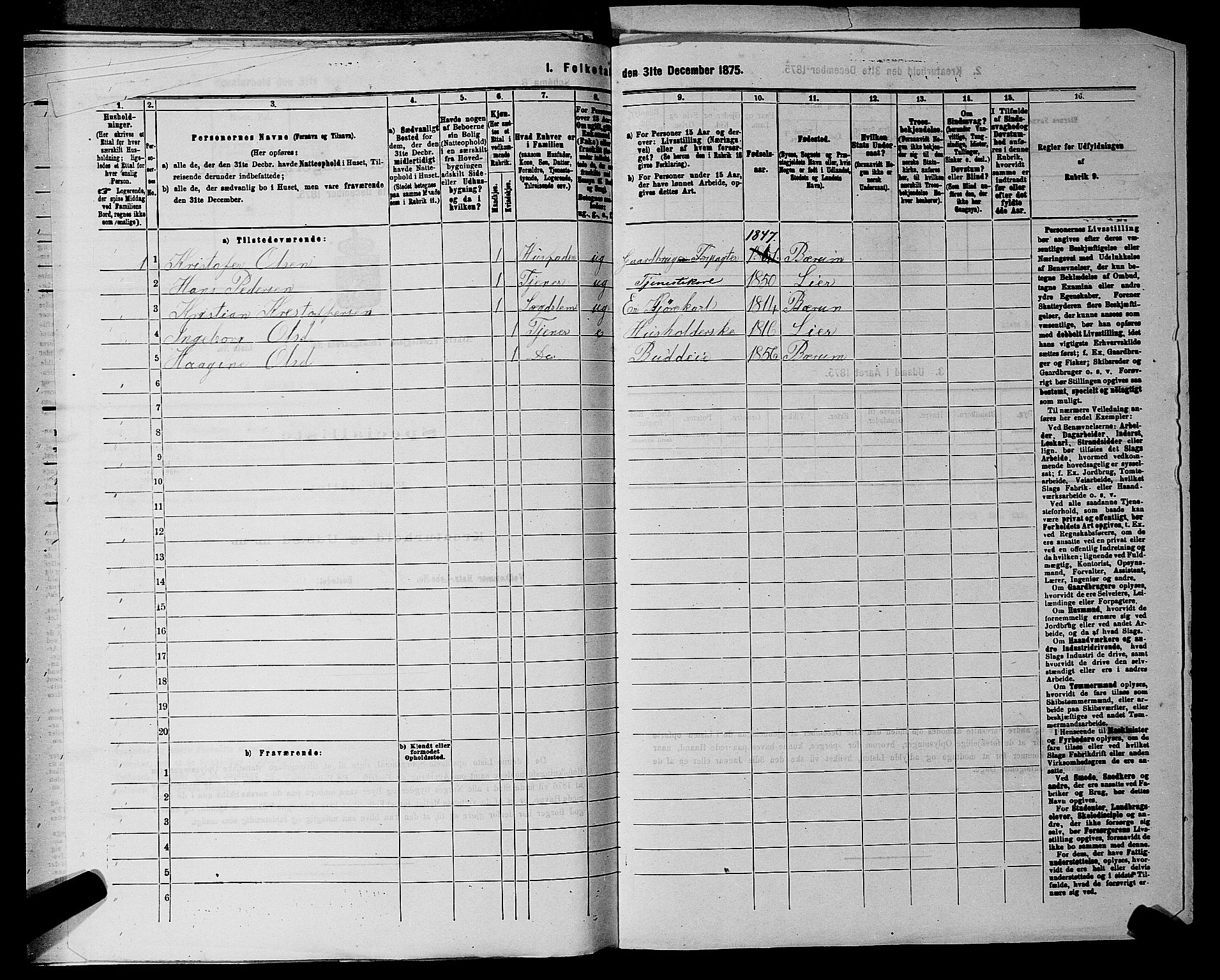 RA, 1875 census for 0220P Asker, 1875, p. 1149