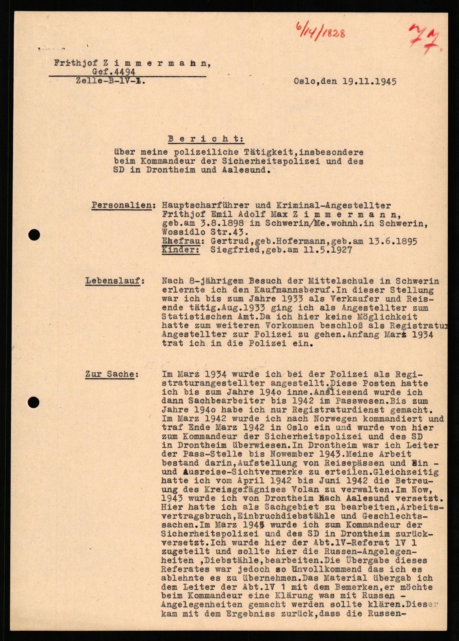 Forsvaret, Forsvarets overkommando II, AV/RA-RAFA-3915/D/Db/L0037: CI Questionaires. Tyske okkupasjonsstyrker i Norge. Tyskere., 1945-1946, p. 377