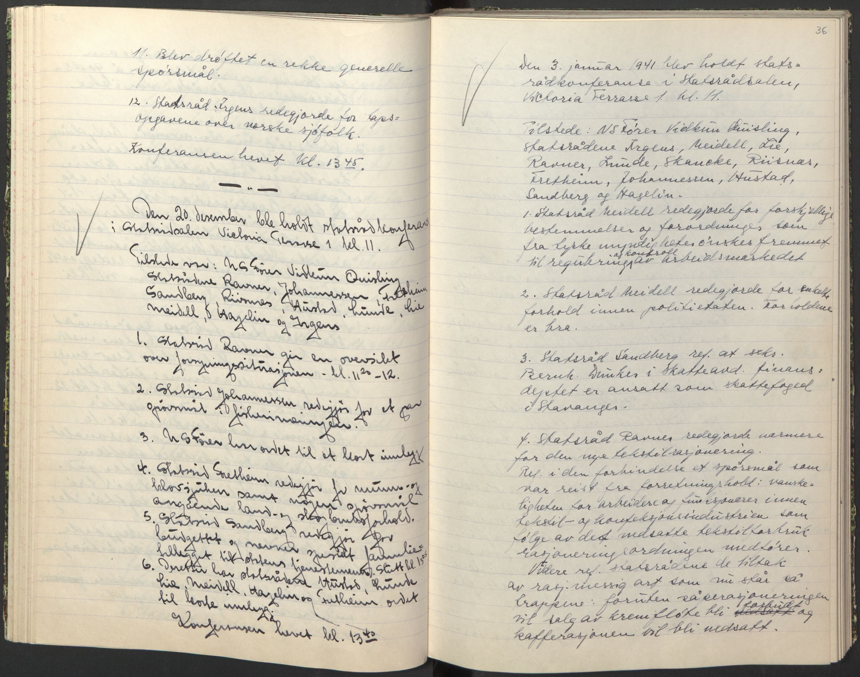 NS-administrasjonen 1940-1945 (Statsrådsekretariatet, de kommisariske statsråder mm), AV/RA-S-4279/D/Db/L0074: De kommisariske statsråder, 1940-1942, p. 35b-36a