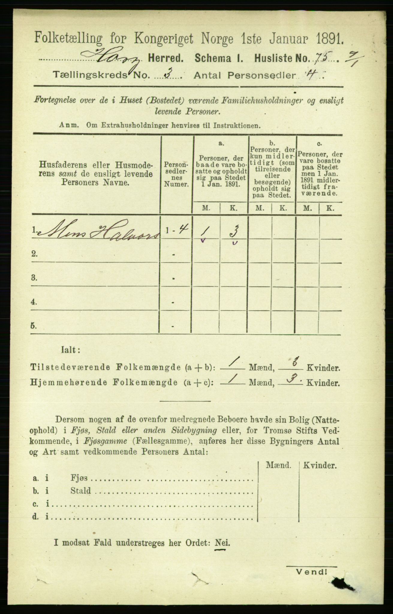 RA, 1891 census for 1650 Horg, 1891, p. 1109