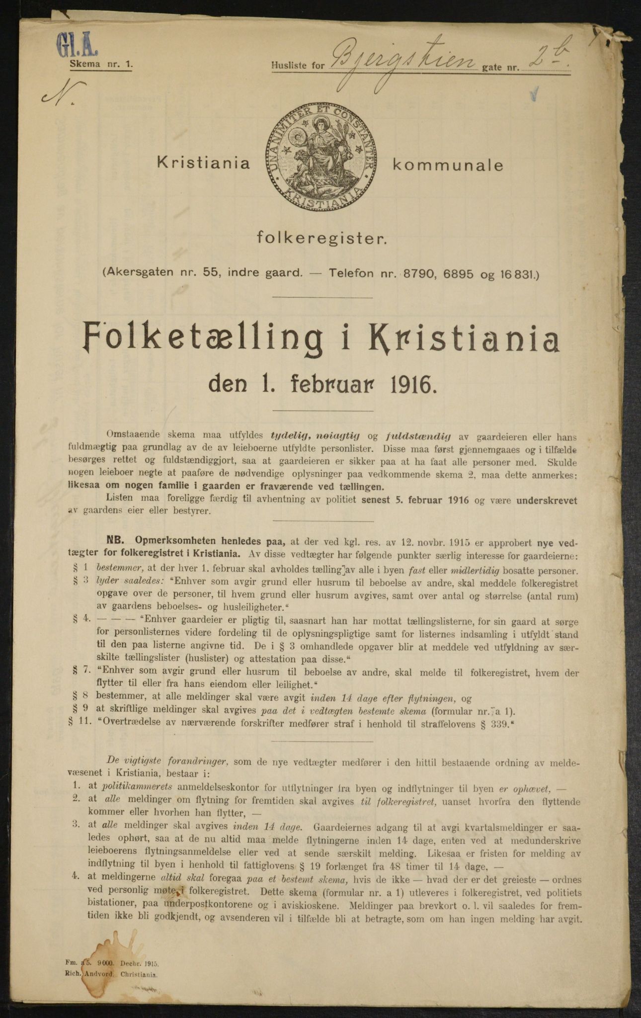 OBA, Municipal Census 1916 for Kristiania, 1916, p. 4386