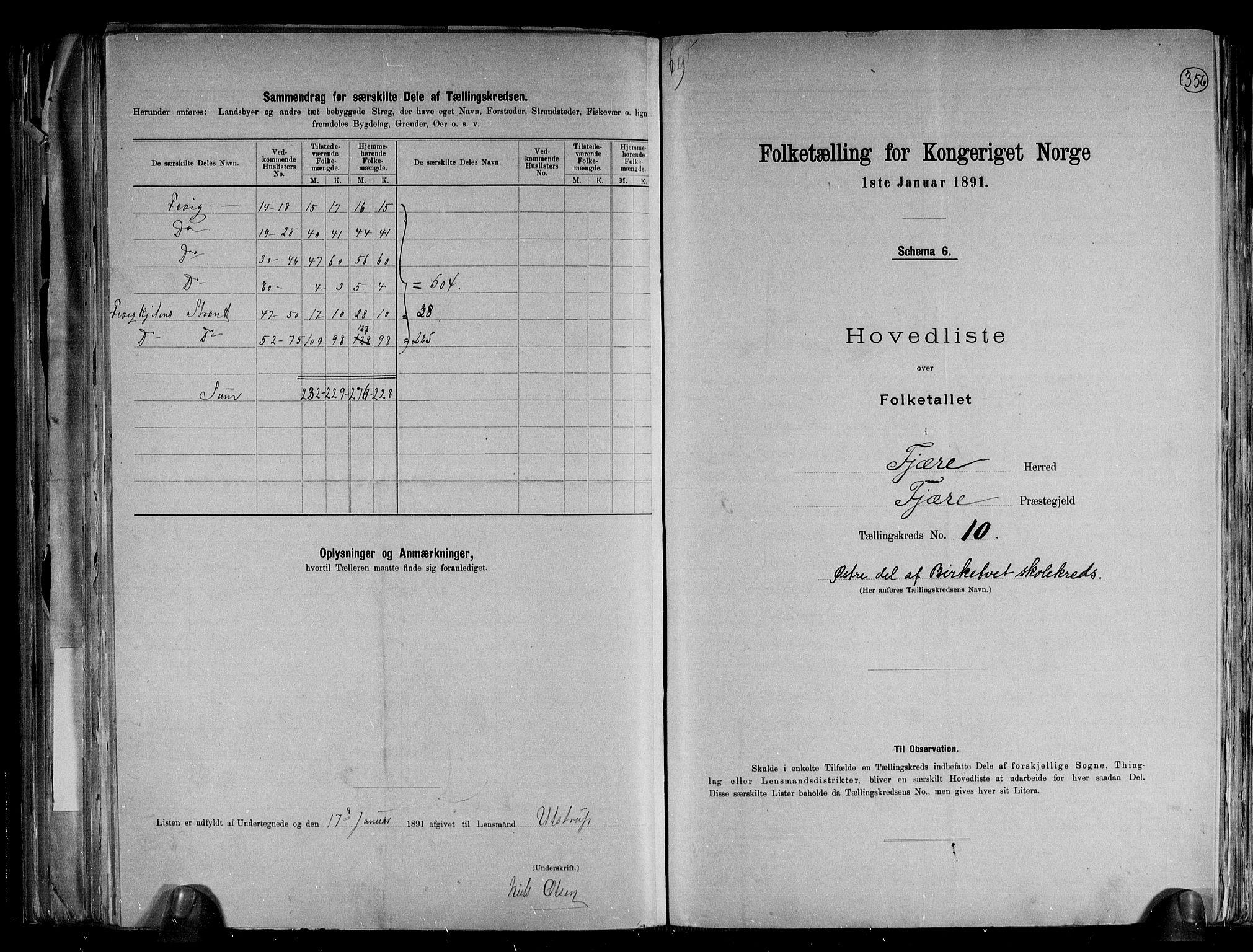 RA, 1891 census for 0923 Fjære, 1891, p. 24