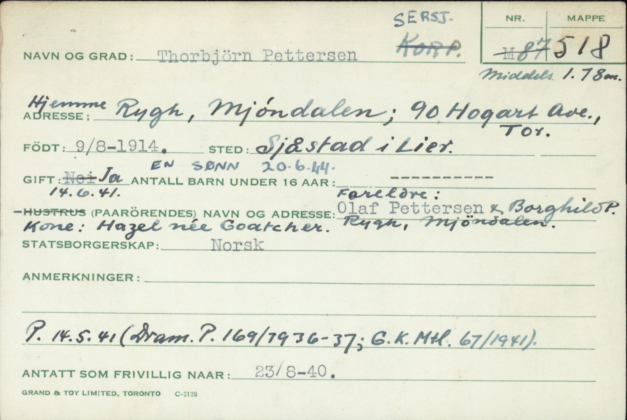 Forsvaret, Forsvarets overkommando/Luftforsvarsstaben, AV/RA-RAFA-4079/P/Pa/L0037: Personellpapirer, 1914, p. 592