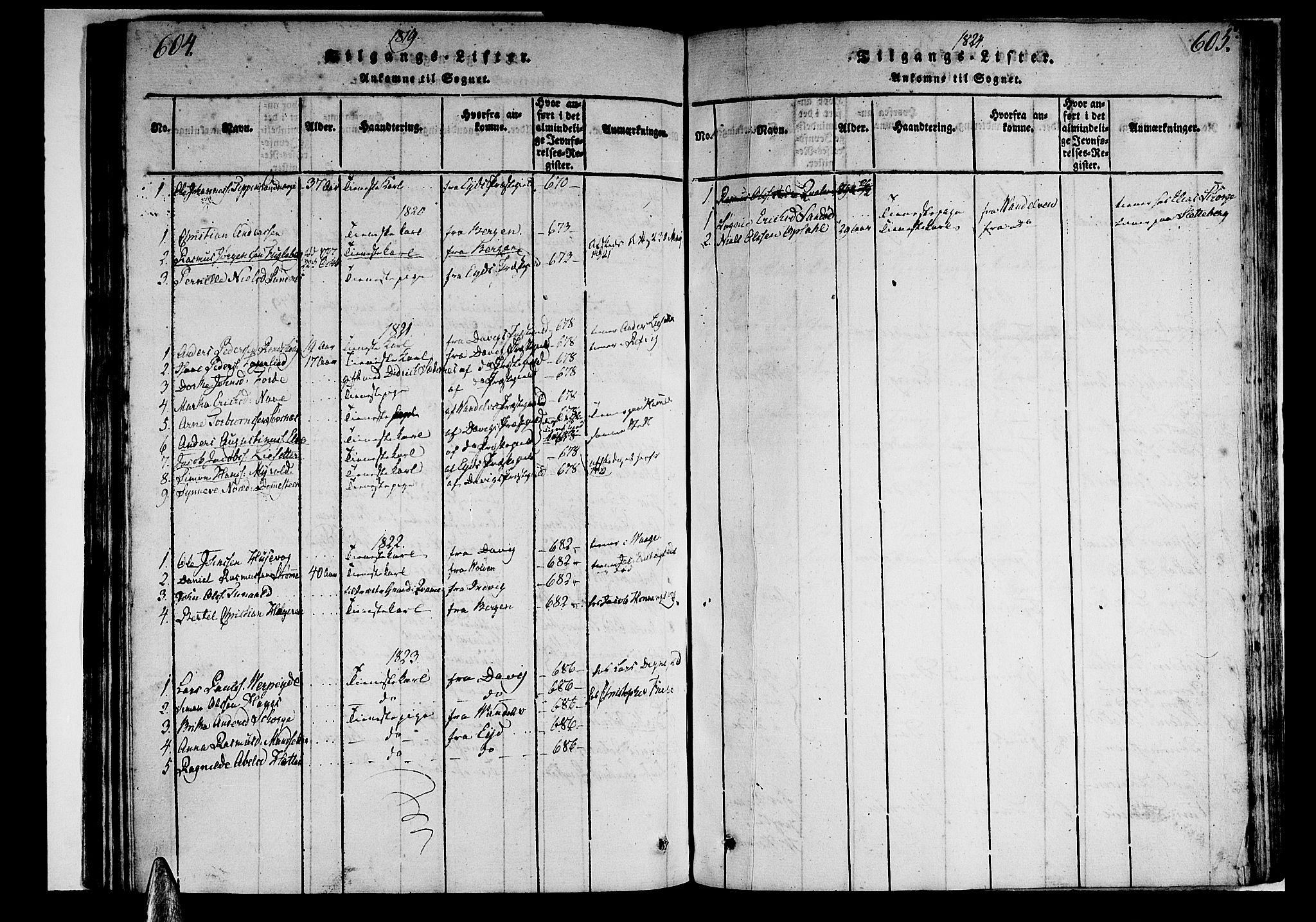 Selje sokneprestembete, SAB/A-99938/H/Ha/Haa/Haaa: Parish register (official) no. A 8, 1816-1828, p. 604-605