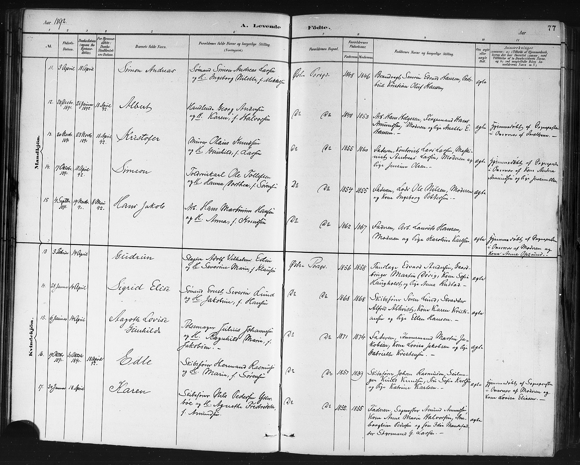 Porsgrunn kirkebøker , AV/SAKO-A-104/G/Gb/L0005: Parish register (copy) no. II 5, 1883-1915, p. 77