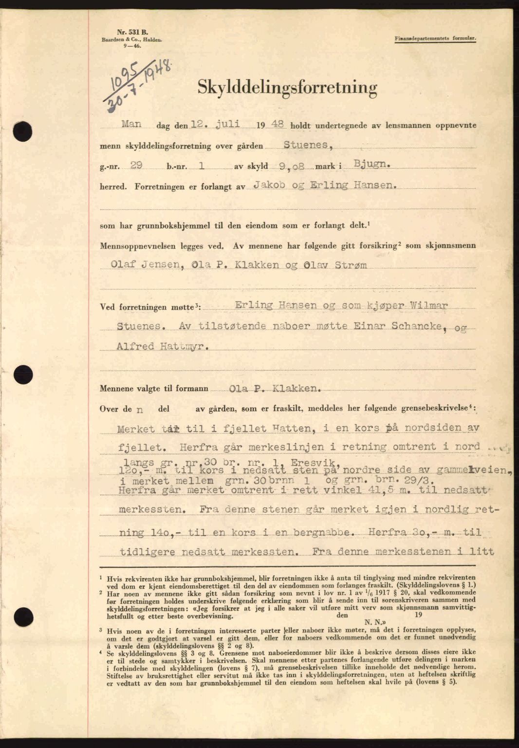 Fosen sorenskriveri, AV/SAT-A-1107/1/2/2C: Mortgage book no. A8, 1948-1948, Diary no: : 1095/1948