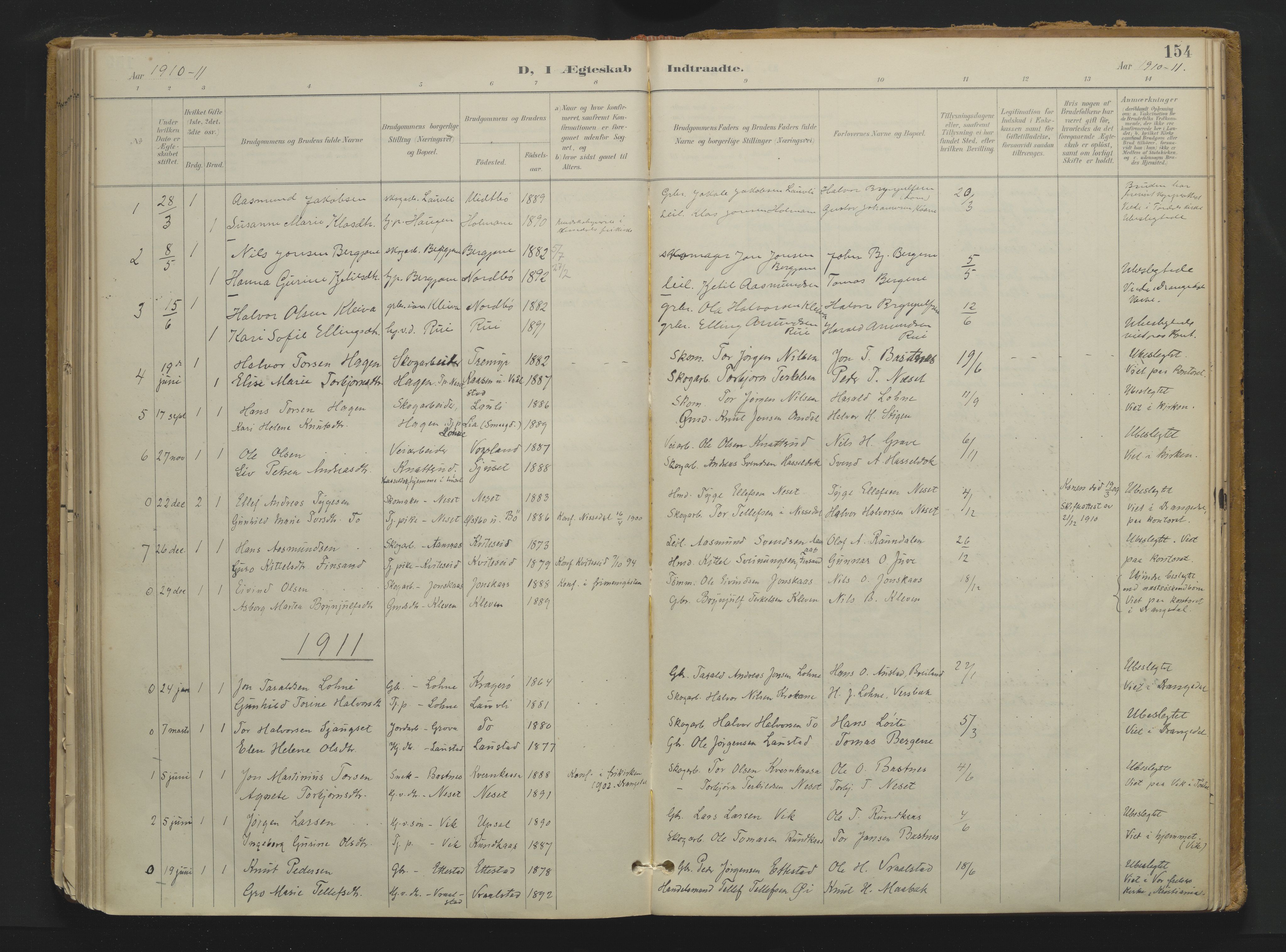 Drangedal kirkebøker, SAKO/A-258/F/Fa/L0013: Parish register (official) no. 13, 1895-1919, p. 154