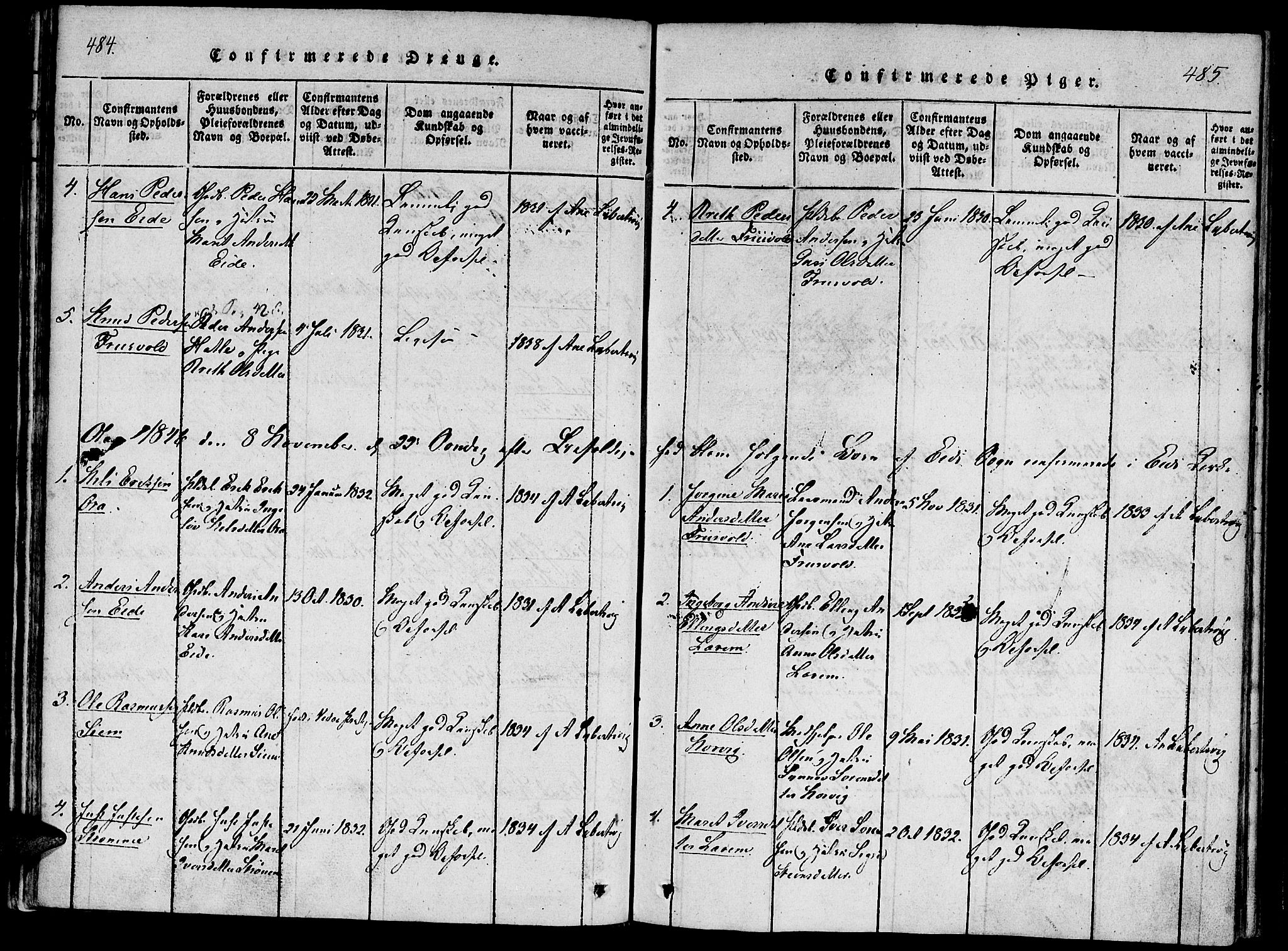 Ministerialprotokoller, klokkerbøker og fødselsregistre - Møre og Romsdal, SAT/A-1454/542/L0551: Parish register (official) no. 542A01, 1818-1853, p. 484-485