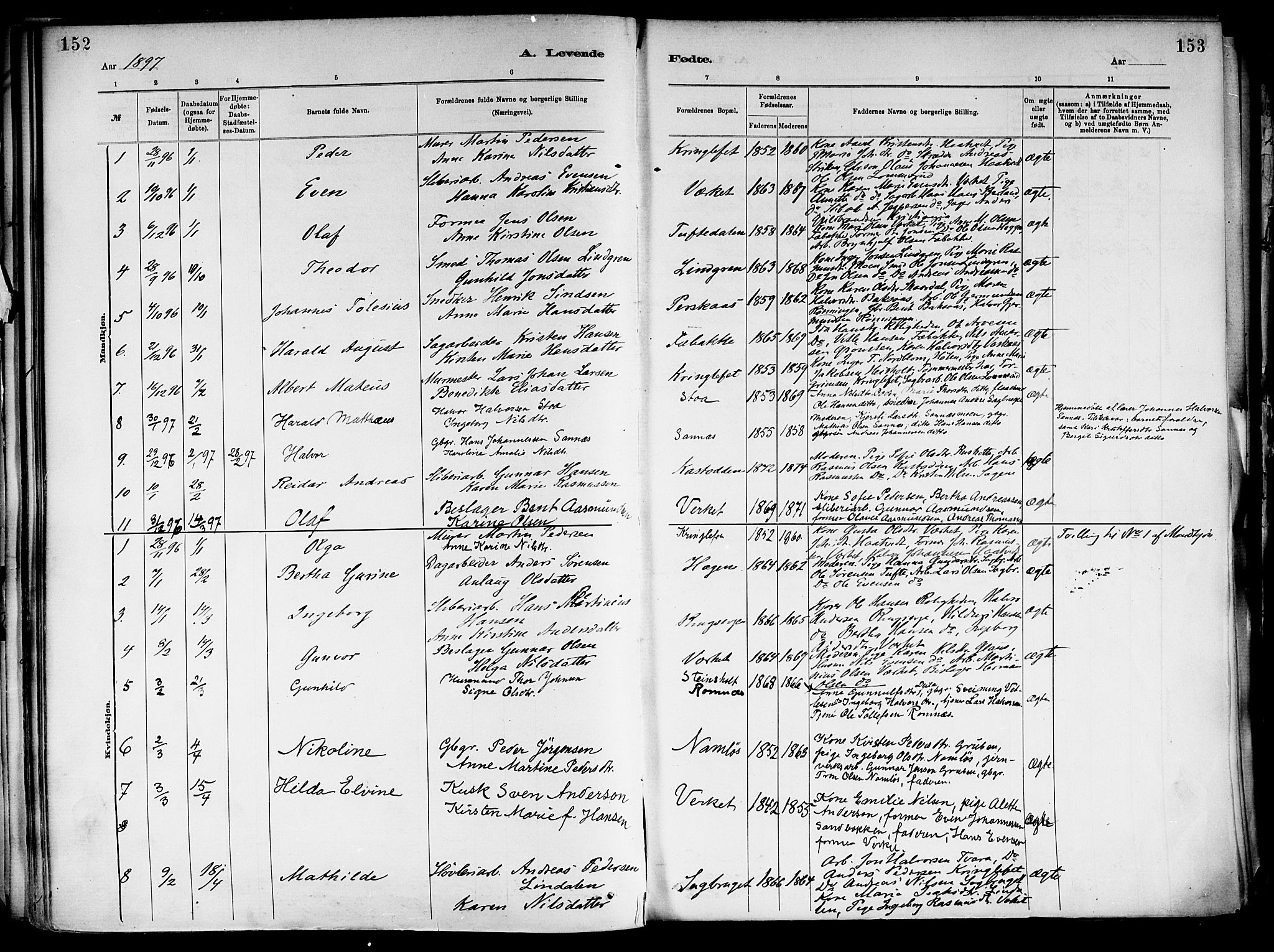 Holla kirkebøker, SAKO/A-272/F/Fa/L0008: Parish register (official) no. 8, 1882-1897, p. 152