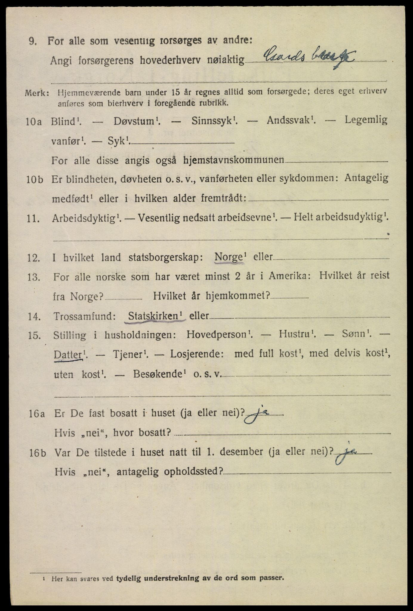 SAK, 1920 census for Bykle, 1920, p. 582