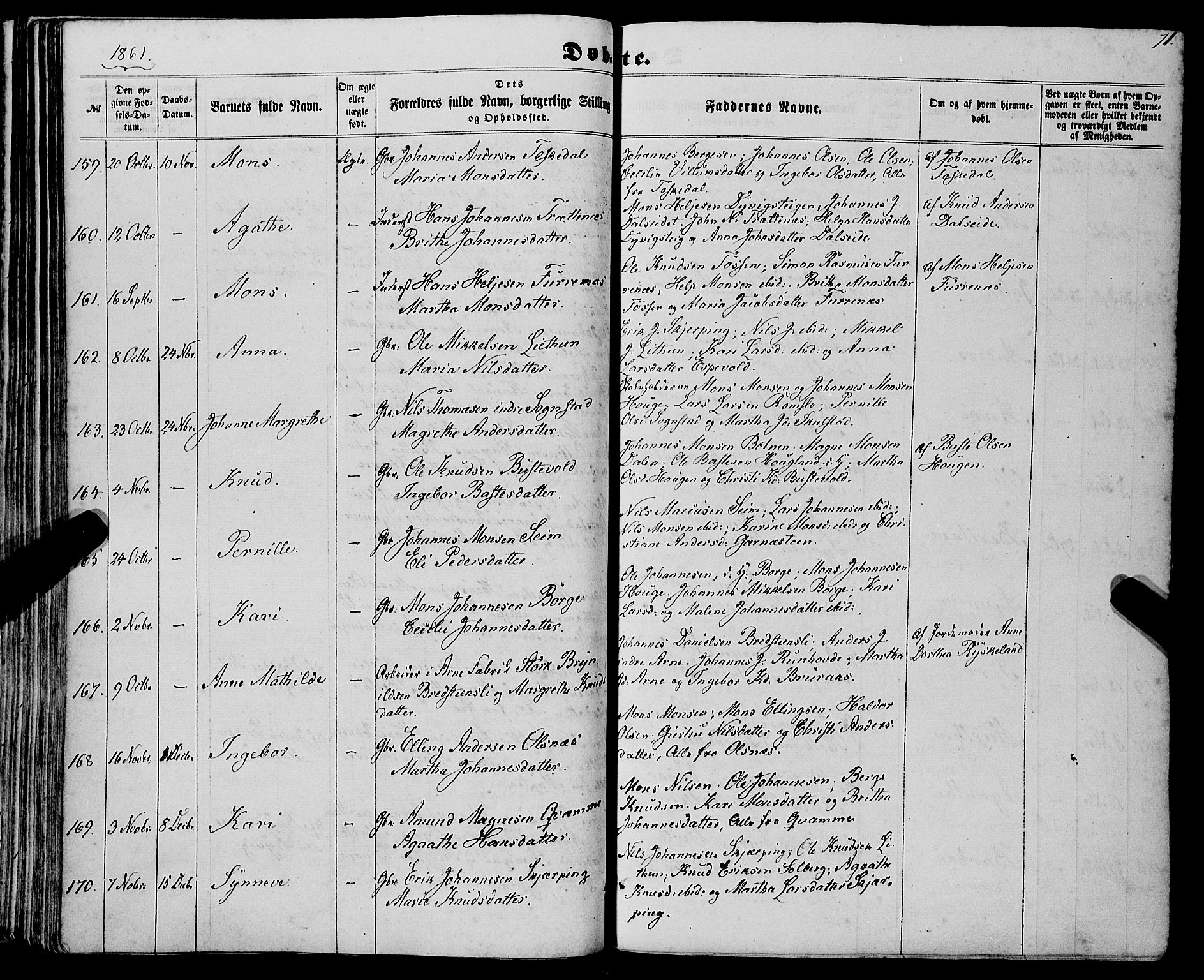 Haus sokneprestembete, AV/SAB-A-75601/H/Haa: Parish register (official) no. A 17, 1858-1870, p. 71