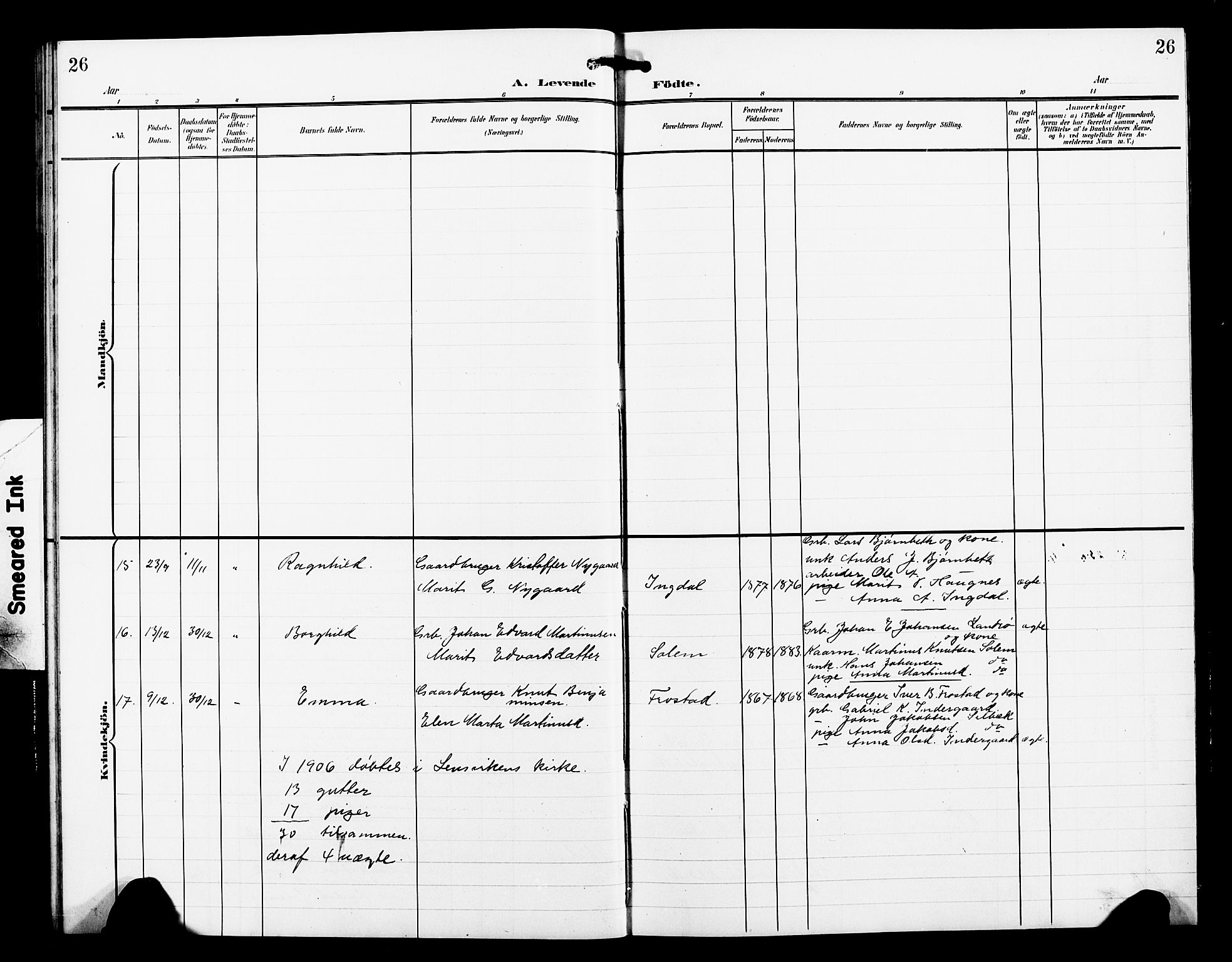 Ministerialprotokoller, klokkerbøker og fødselsregistre - Sør-Trøndelag, AV/SAT-A-1456/663/L0763: Parish register (copy) no. 663C03, 1899-1908, p. 26