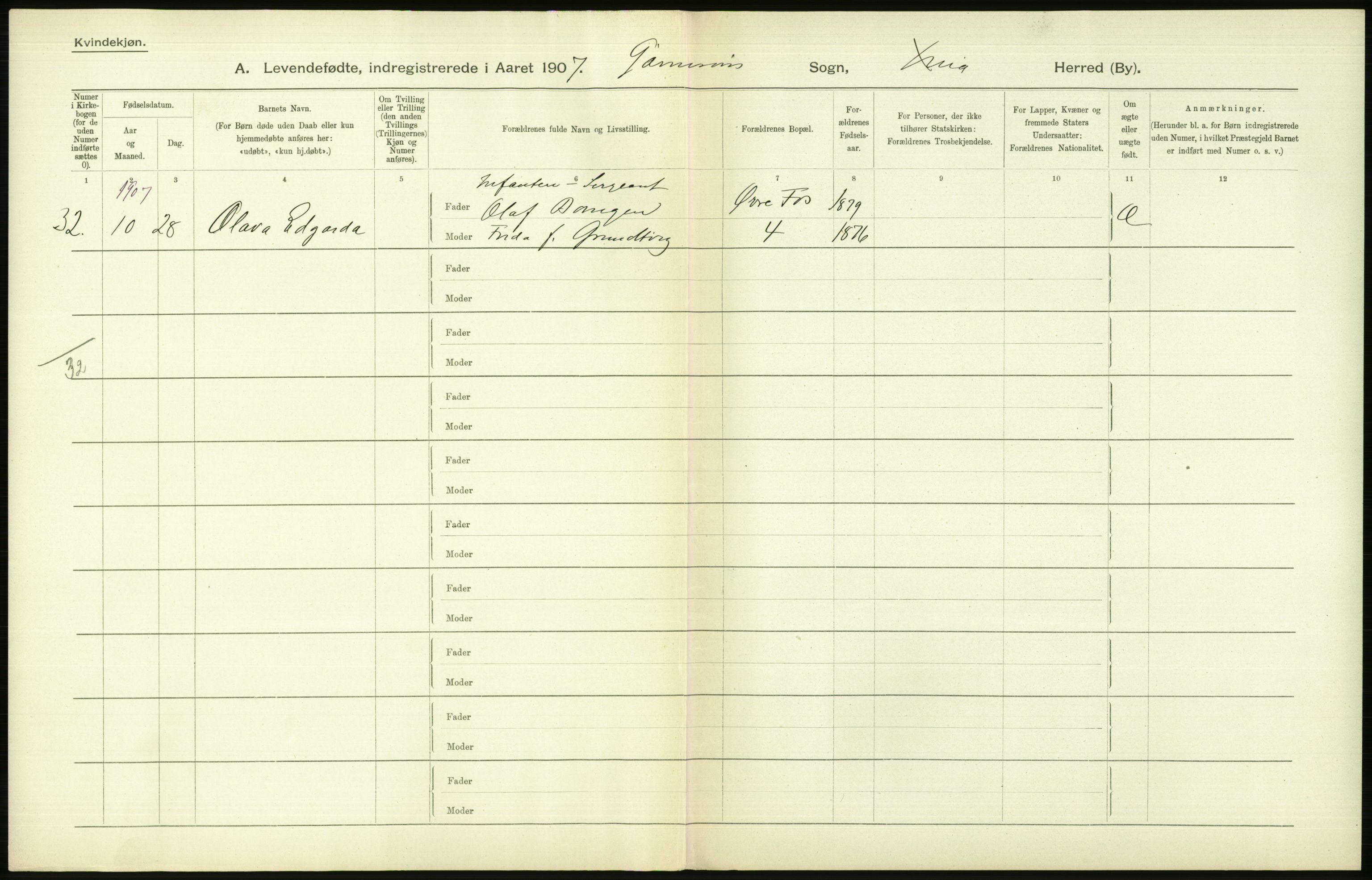 Statistisk sentralbyrå, Sosiodemografiske emner, Befolkning, AV/RA-S-2228/D/Df/Dfa/Dfae/L0007: Kristiania: Levendefødte menn og kvinner., 1907, p. 666