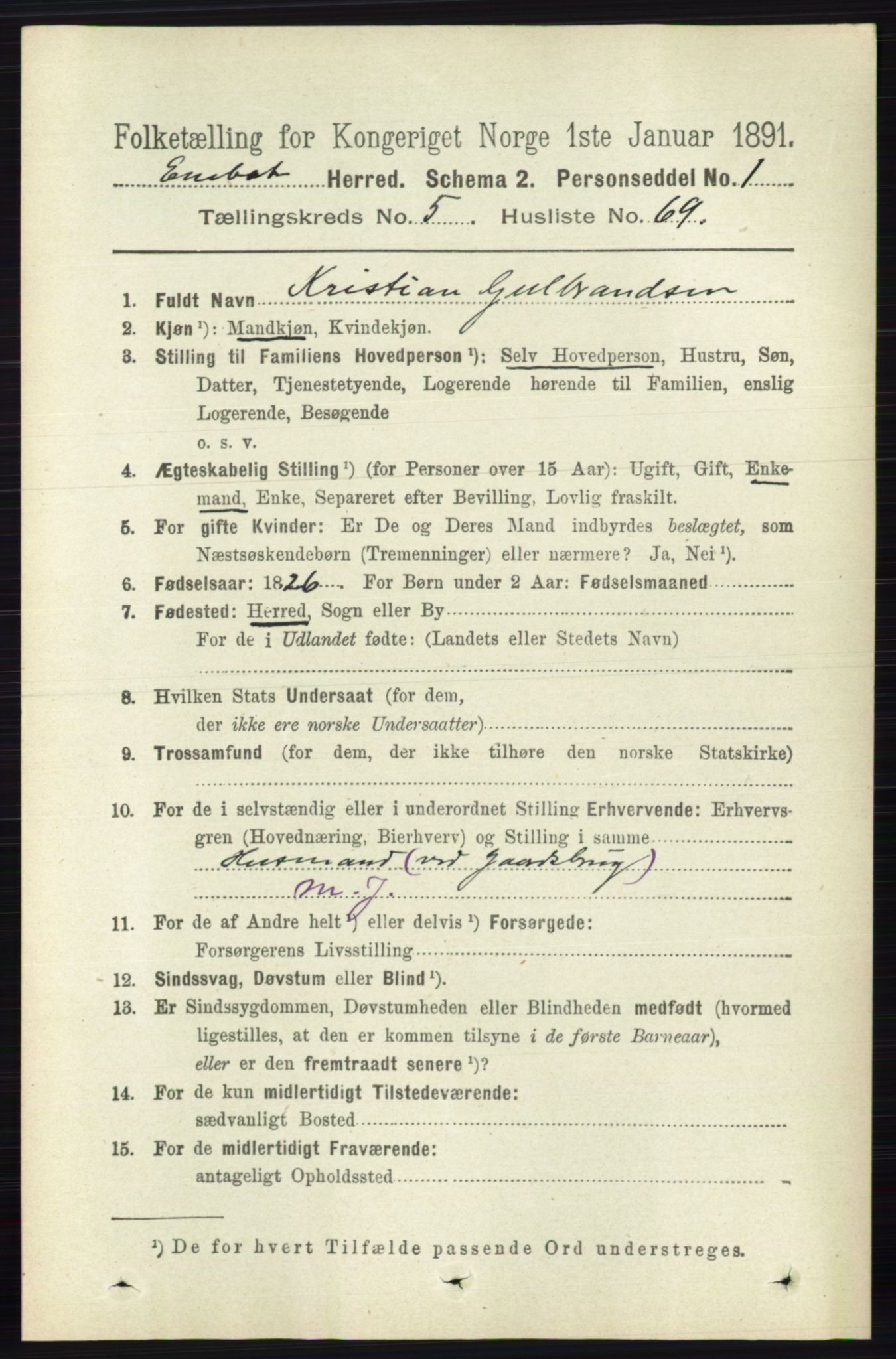 RA, 1891 census for 0229 Enebakk, 1891, p. 2406