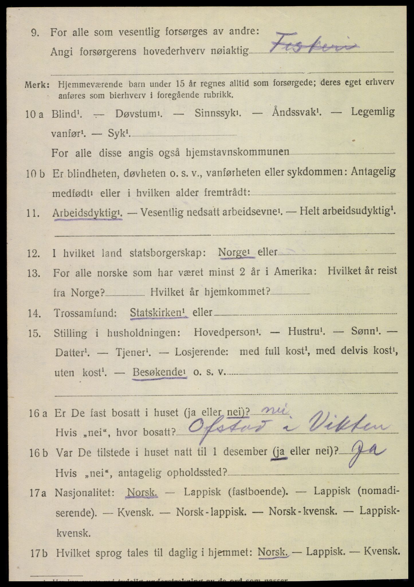 SAT, 1920 census for Fosnes, 1920, p. 1486