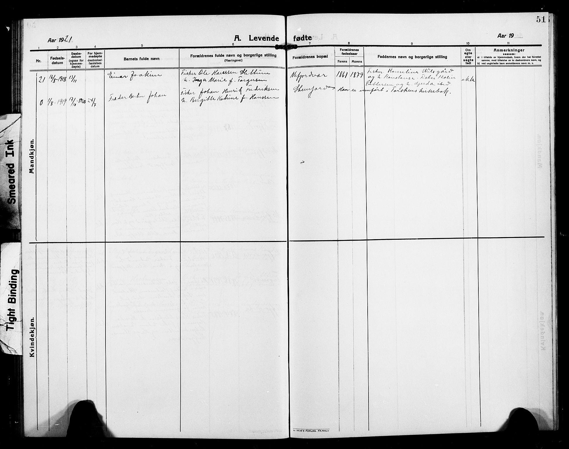 Berg sokneprestkontor, AV/SATØ-S-1318/G/Ga/Gab/L0006klokker: Parish register (copy) no. 6, 1912-1921, p. 51