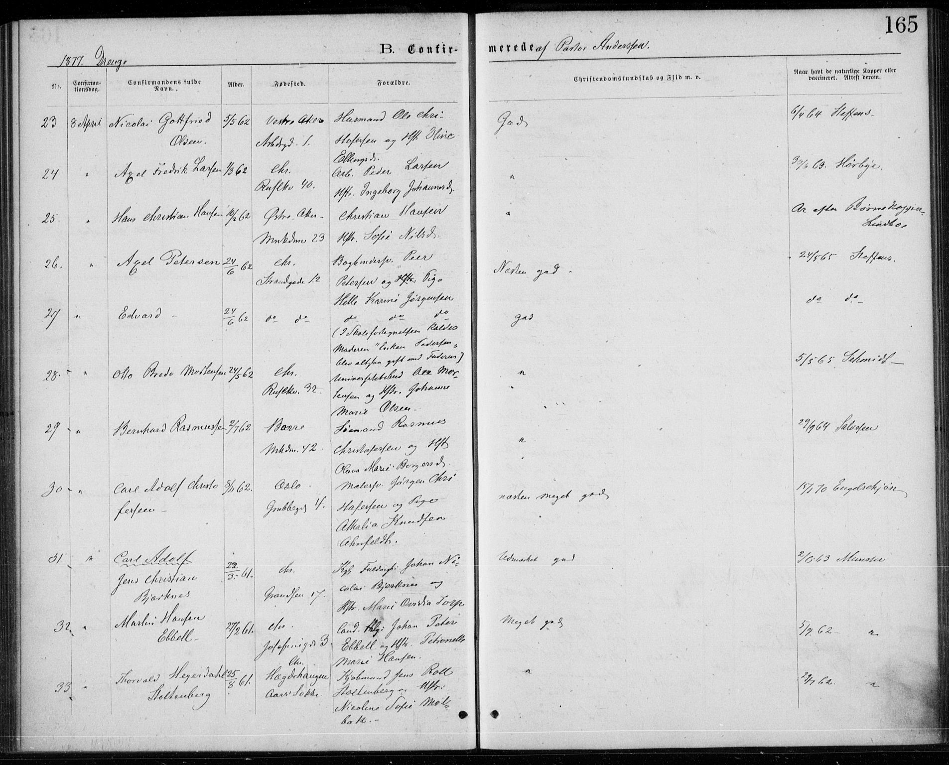 Trefoldighet prestekontor Kirkebøker, SAO/A-10882/F/Fb/L0002: Parish register (official) no. II 2, 1871-1880, p. 165
