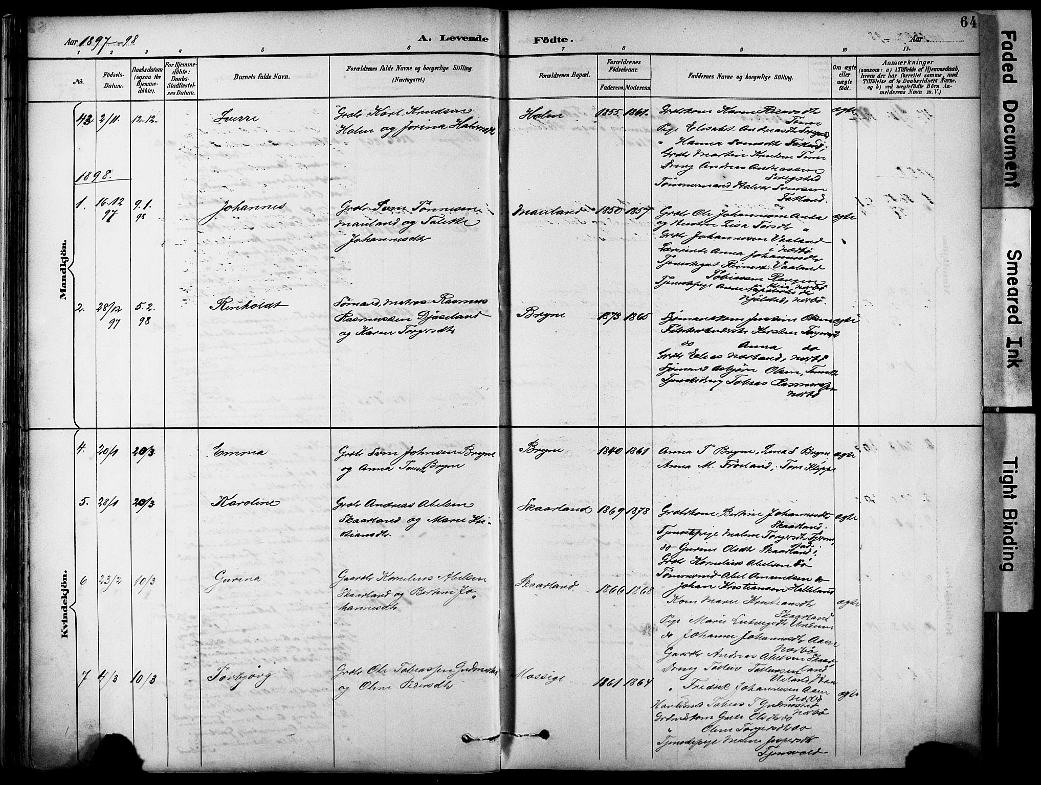 Lye sokneprestkontor, AV/SAST-A-101794/001/30BA/L0011: Parish register (official) no. A 9, 1893-1903, p. 64