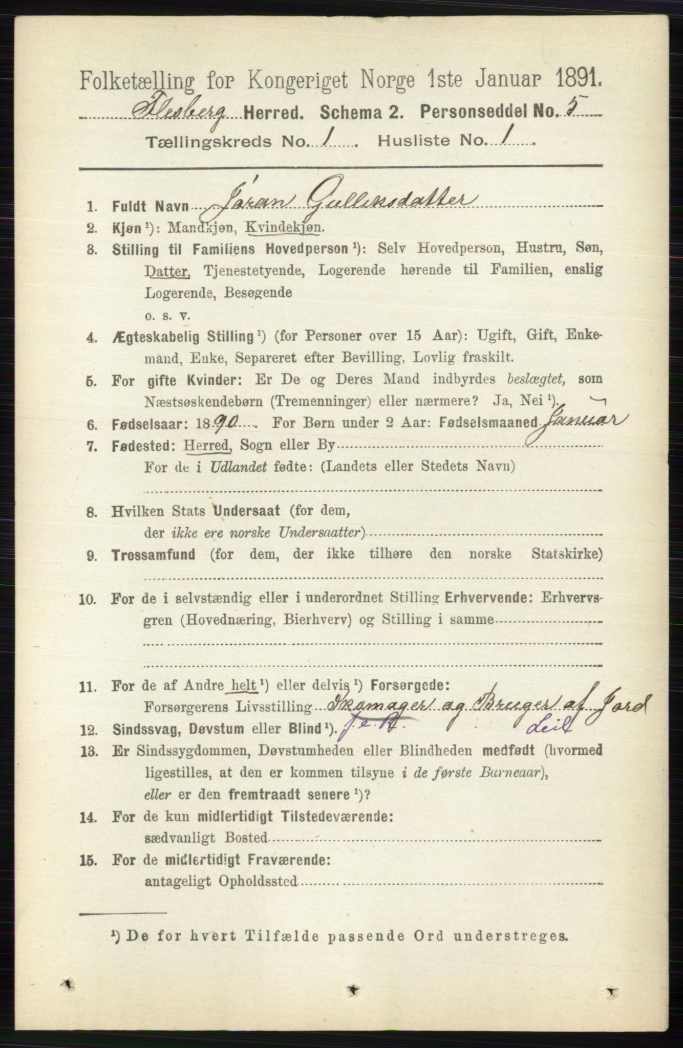 RA, 1891 census for 0631 Flesberg, 1891, p. 77