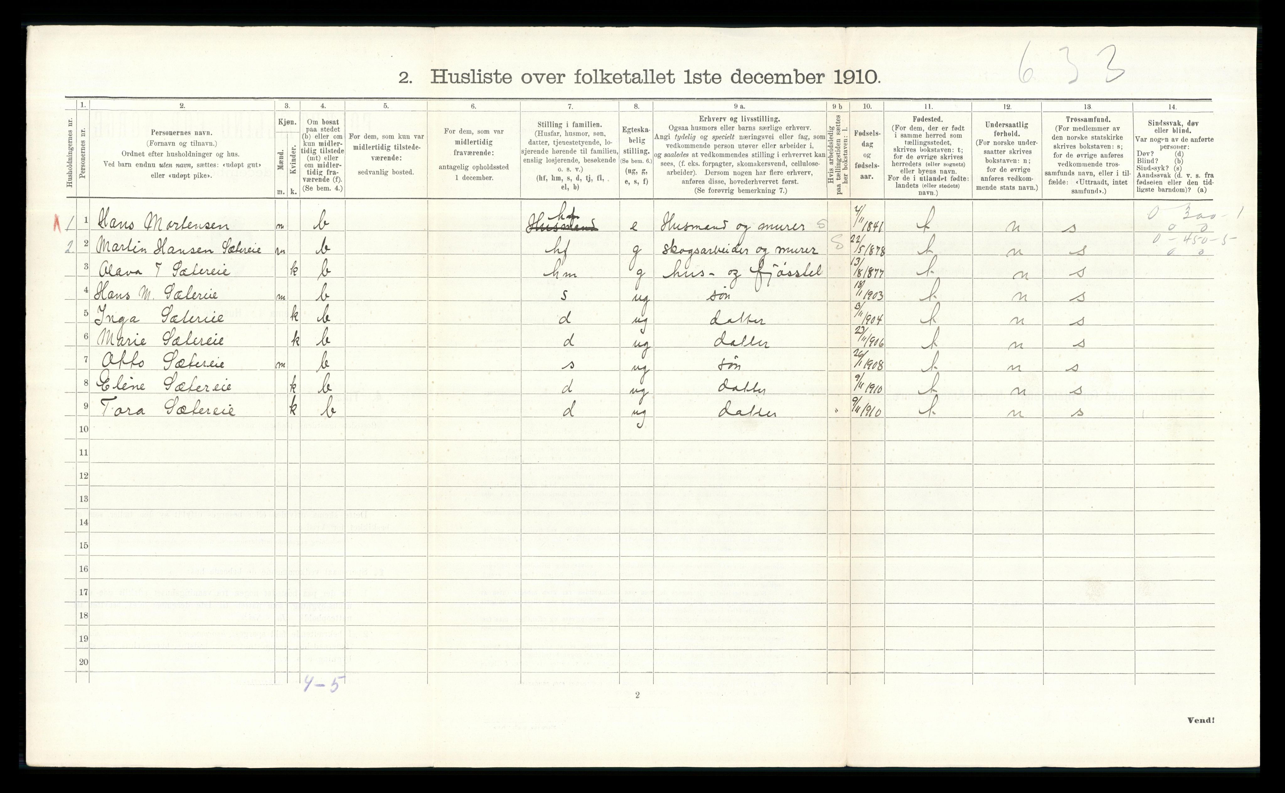 RA, 1910 census for Elverum, 1910, p. 3012