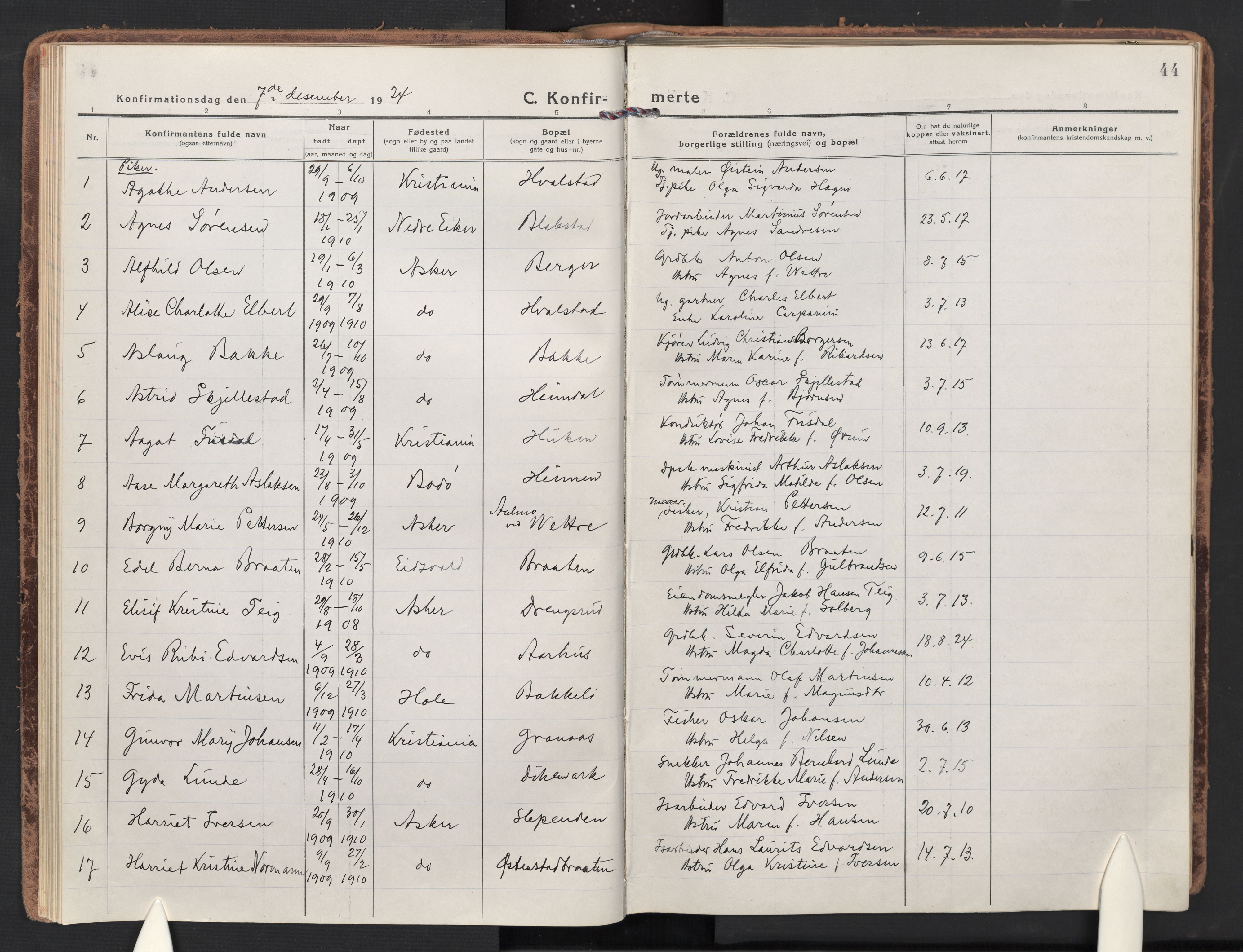 Asker prestekontor Kirkebøker, AV/SAO-A-10256a/F/Fa/L0019: Parish register (official) no. I 19, 1918-1935, p. 44