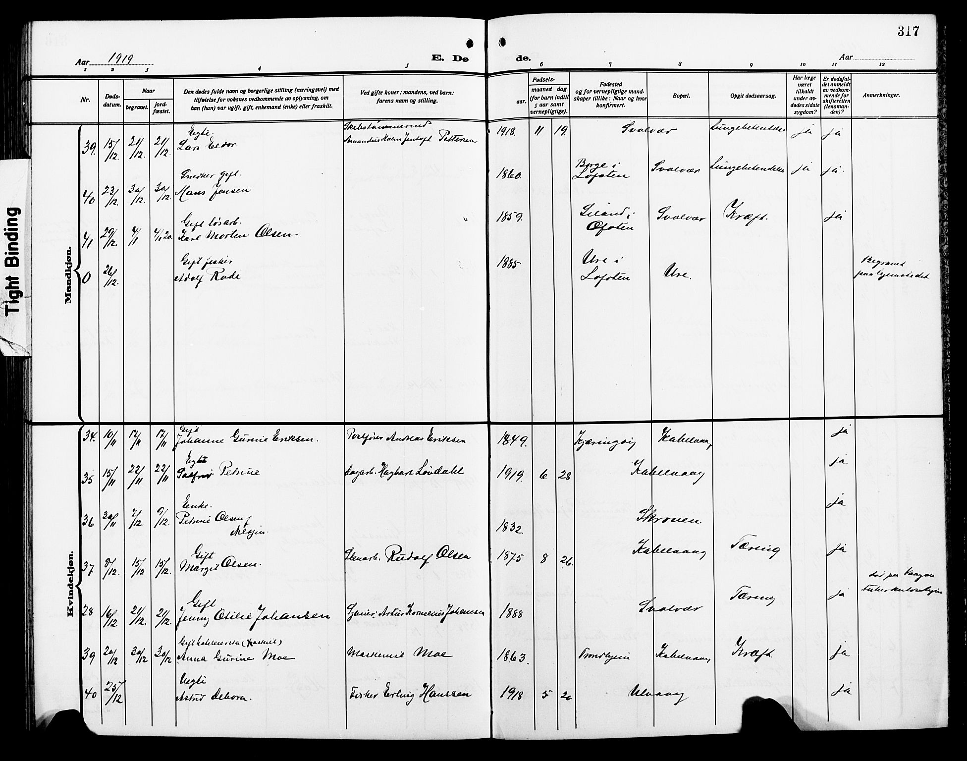 Ministerialprotokoller, klokkerbøker og fødselsregistre - Nordland, AV/SAT-A-1459/874/L1080: Parish register (copy) no. 874C09, 1915-1925, p. 317