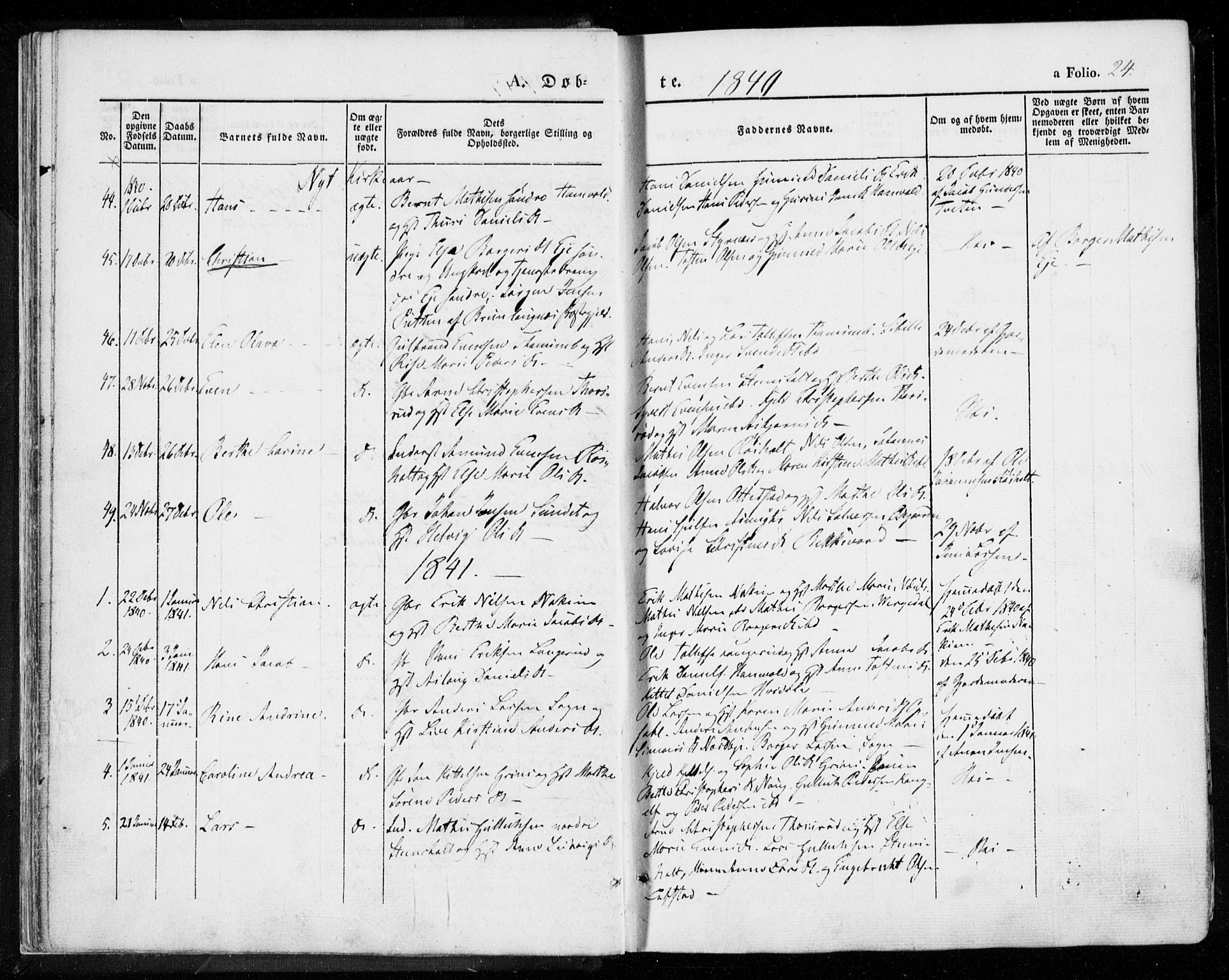 Lardal kirkebøker, AV/SAKO-A-350/F/Fa/L0006: Parish register (official) no. I 6, 1835-1860, p. 24