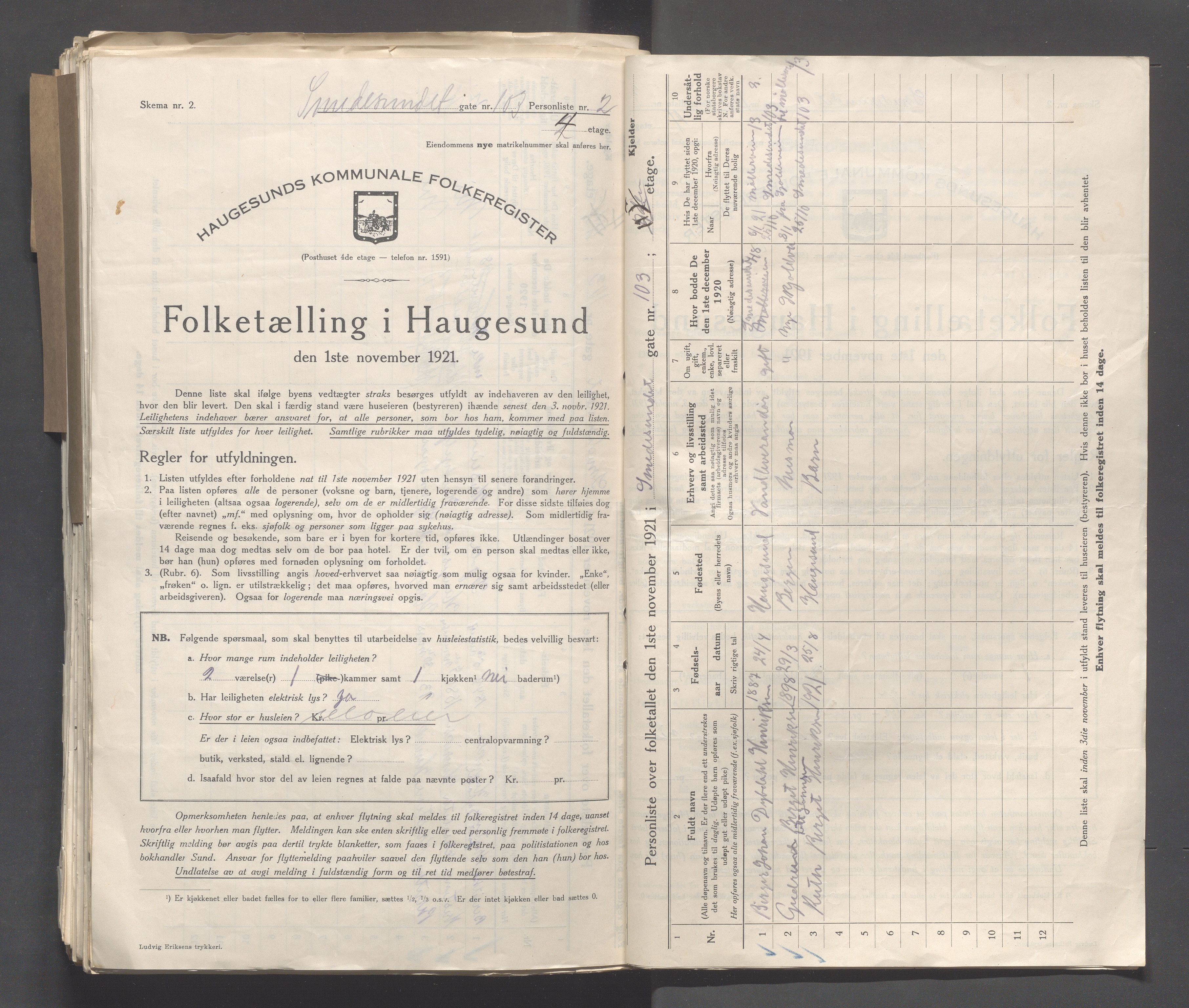 IKAR, Local census 1.11.1921 for Haugesund, 1921, p. 4265