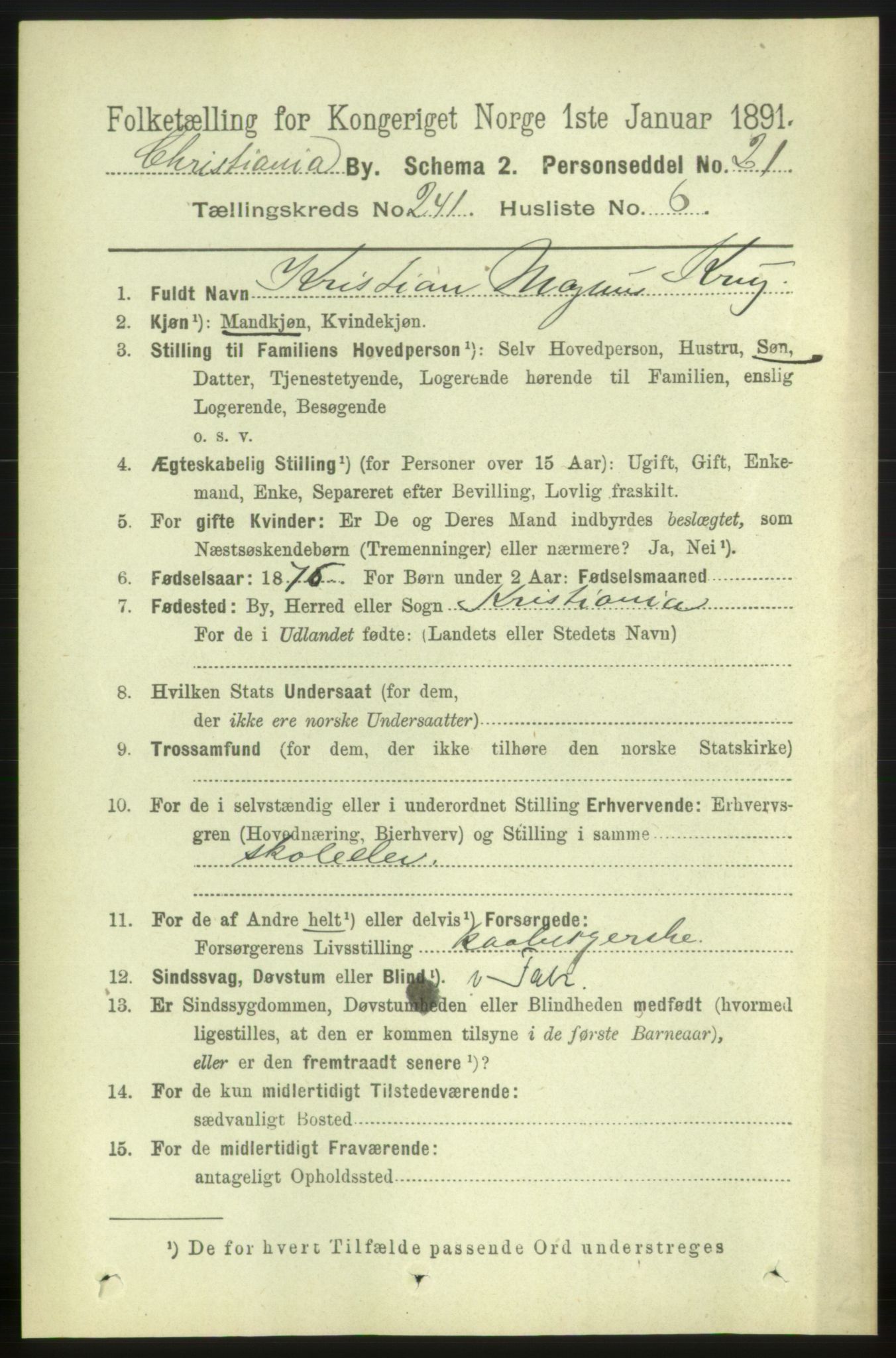 RA, 1891 census for 0301 Kristiania, 1891, p. 141843