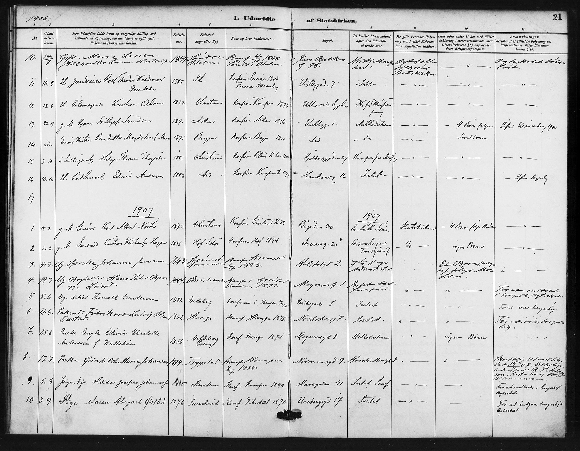 Kampen prestekontor Kirkebøker, AV/SAO-A-10853/F/Fb/L0002: Parish register (official) no. II 2, 1890-1911, p. 21