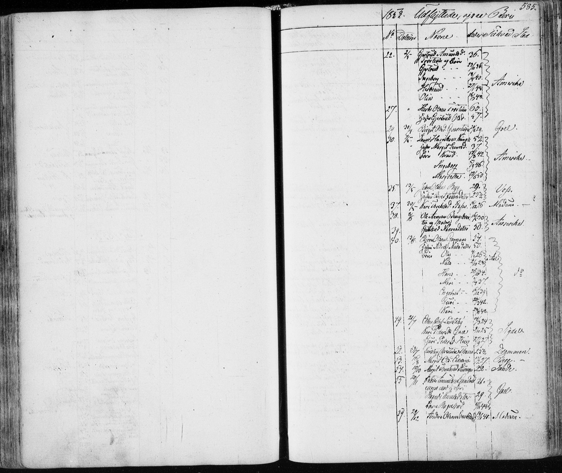 Nes kirkebøker, AV/SAKO-A-236/F/Fa/L0009: Parish register (official) no. 9, 1834-1863, p. 585