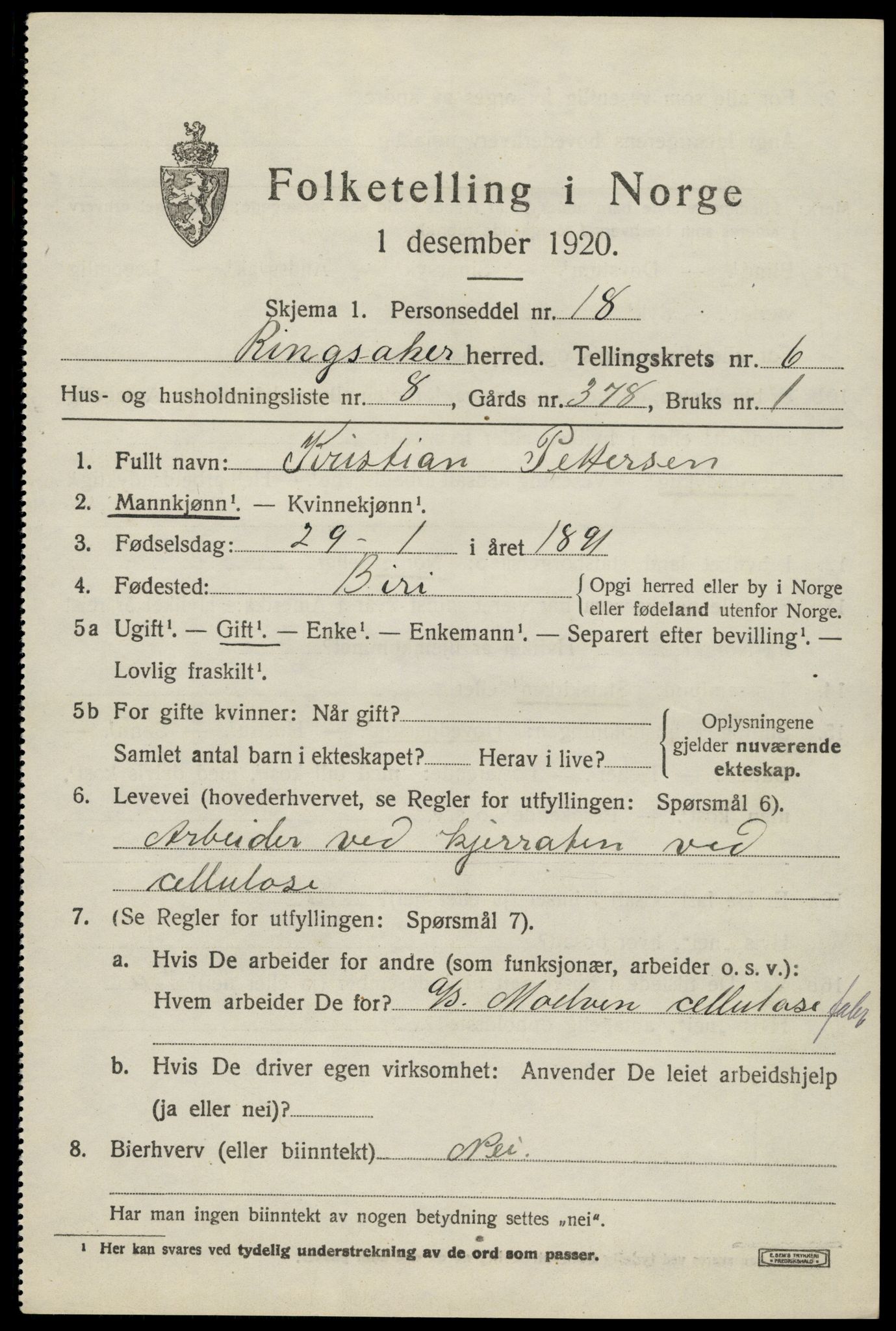 SAH, 1920 census for Ringsaker, 1920, p. 11354