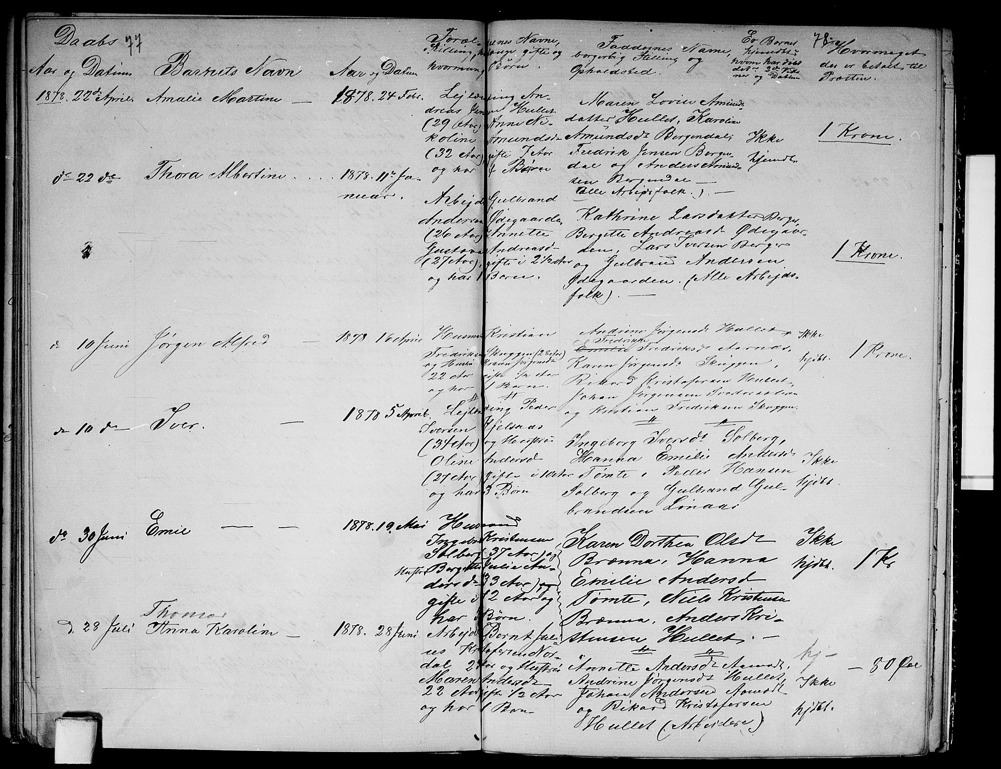 Vestre Aker prestekontor Kirkebøker, AV/SAO-A-10025/G/Gb/L0001: Parish register (copy) no. II 1, 1865-1881, p. 77-78