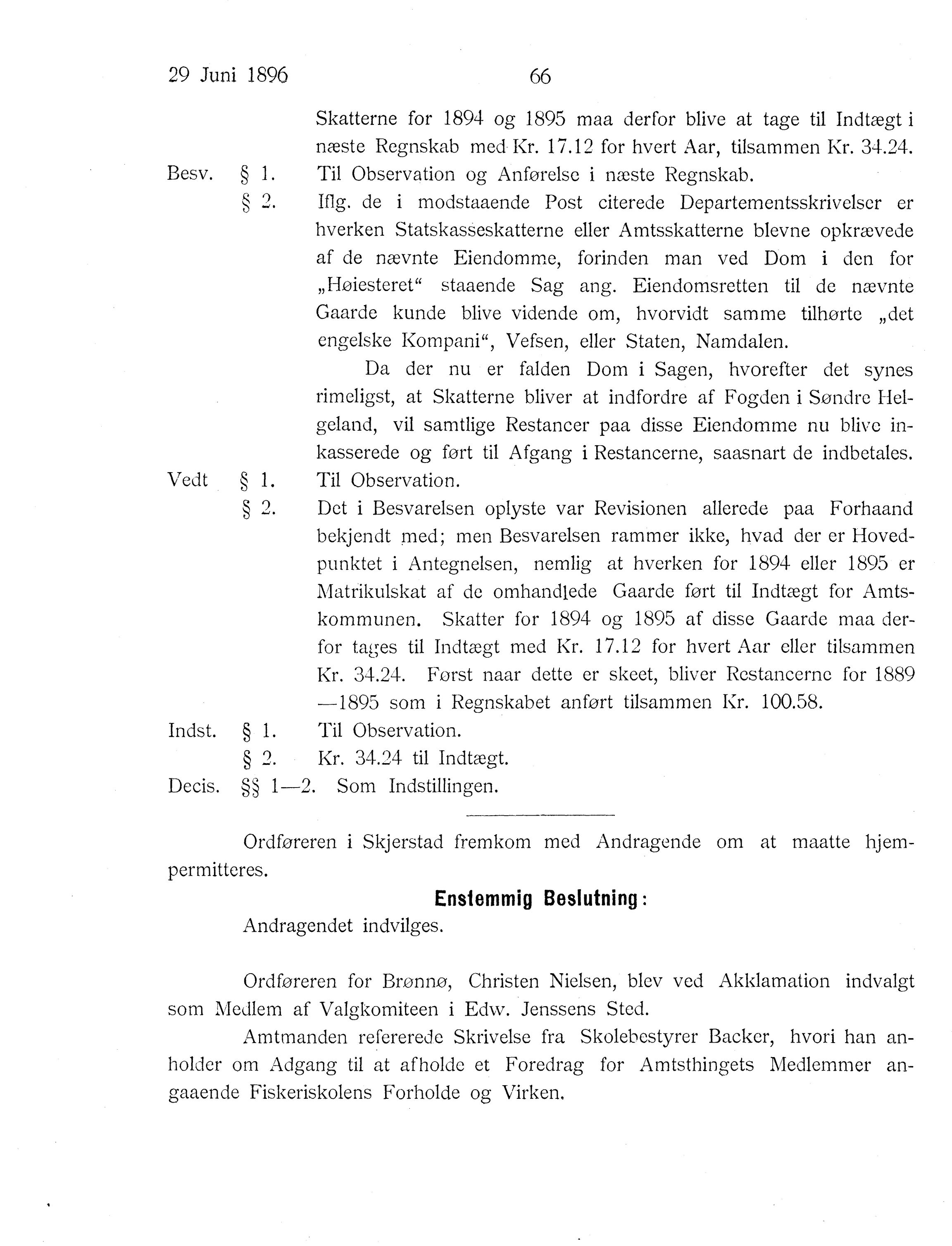 Nordland Fylkeskommune. Fylkestinget, AIN/NFK-17/176/A/Ac/L0019: Fylkestingsforhandlinger 1896, 1896