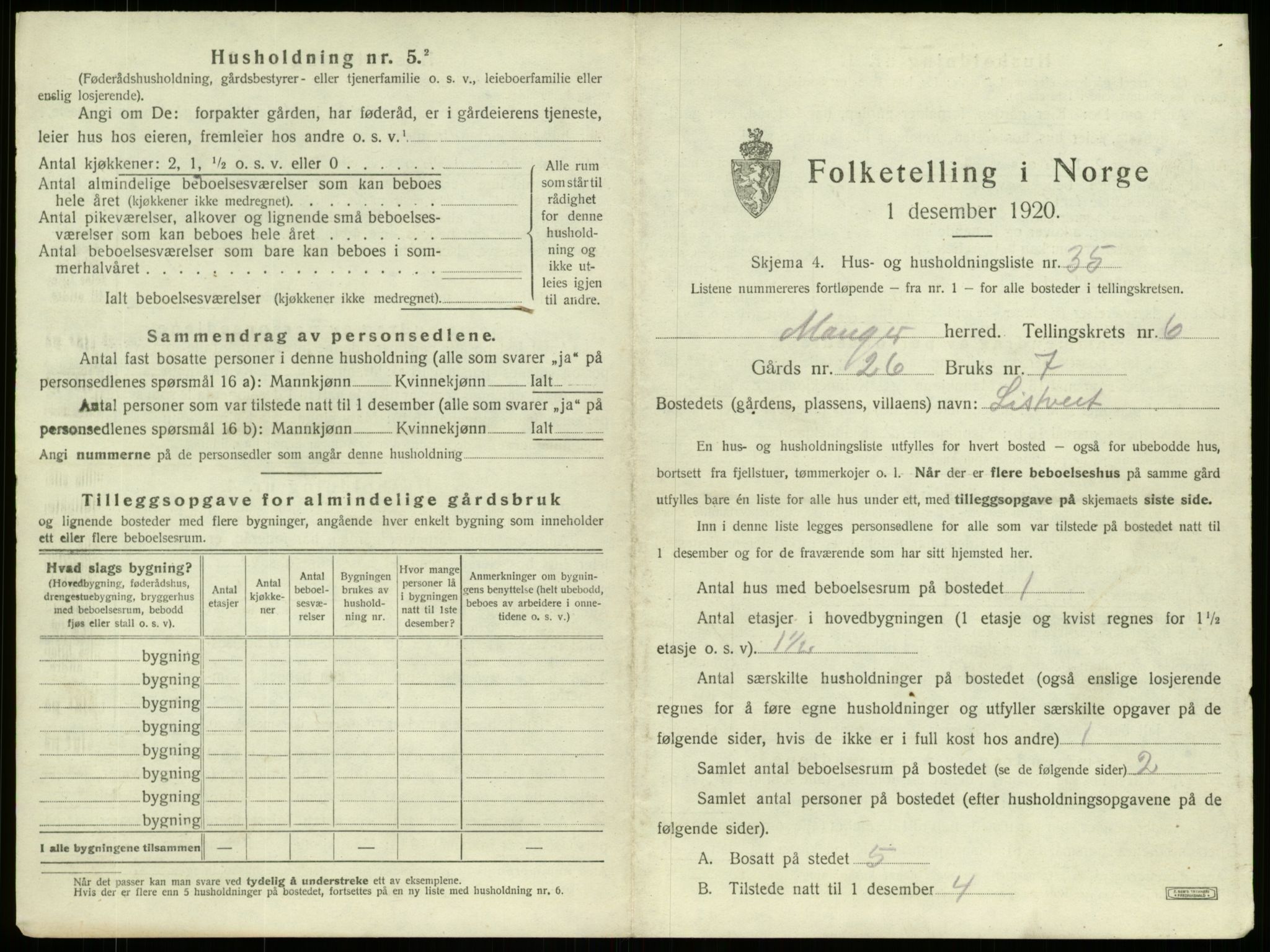 SAB, 1920 census for Manger, 1920, p. 515