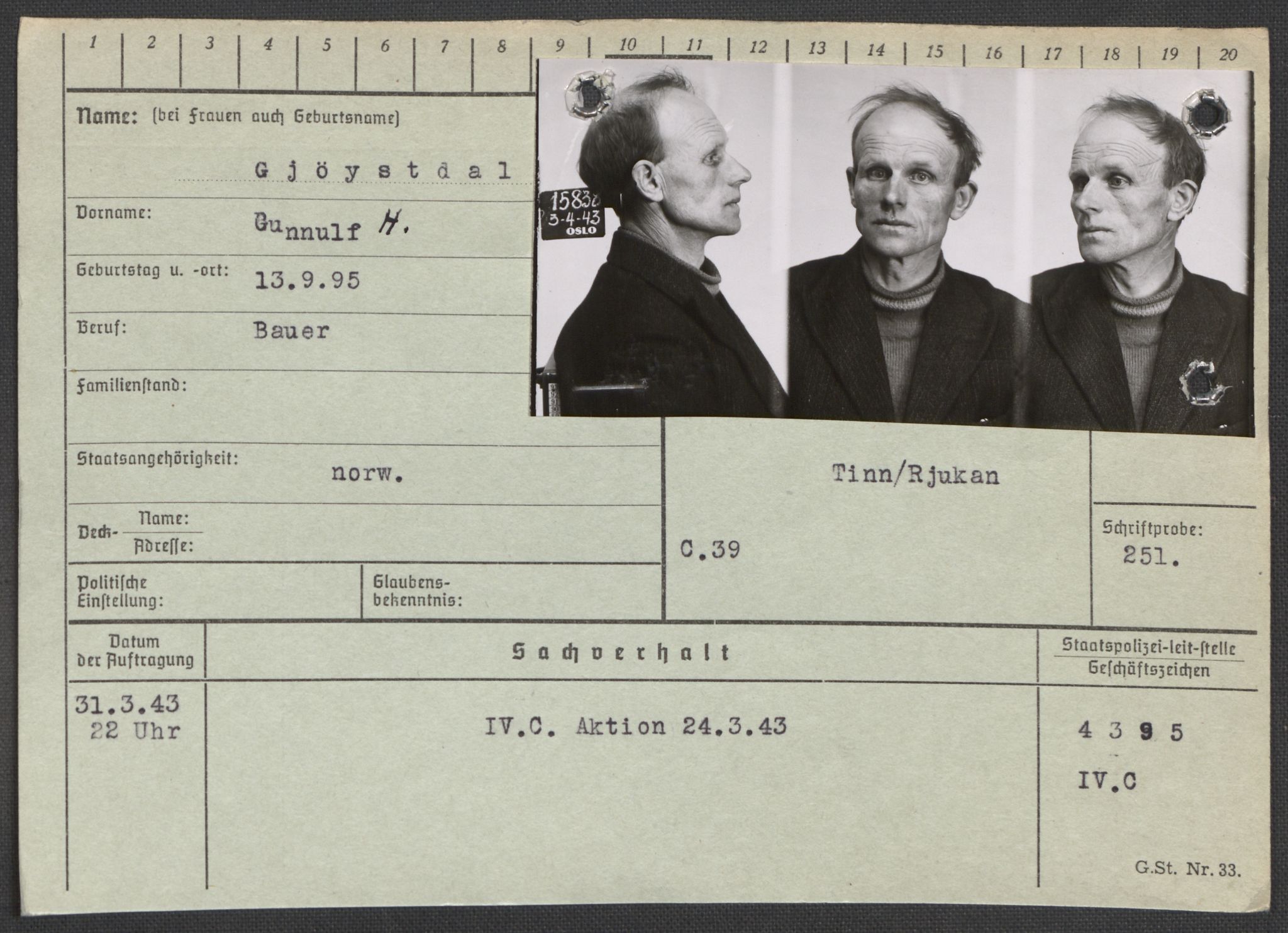 Befehlshaber der Sicherheitspolizei und des SD, RA/RAFA-5969/E/Ea/Eaa/L0003: Register over norske fanger i Møllergata 19: Eng-Hag, 1940-1945, p. 863