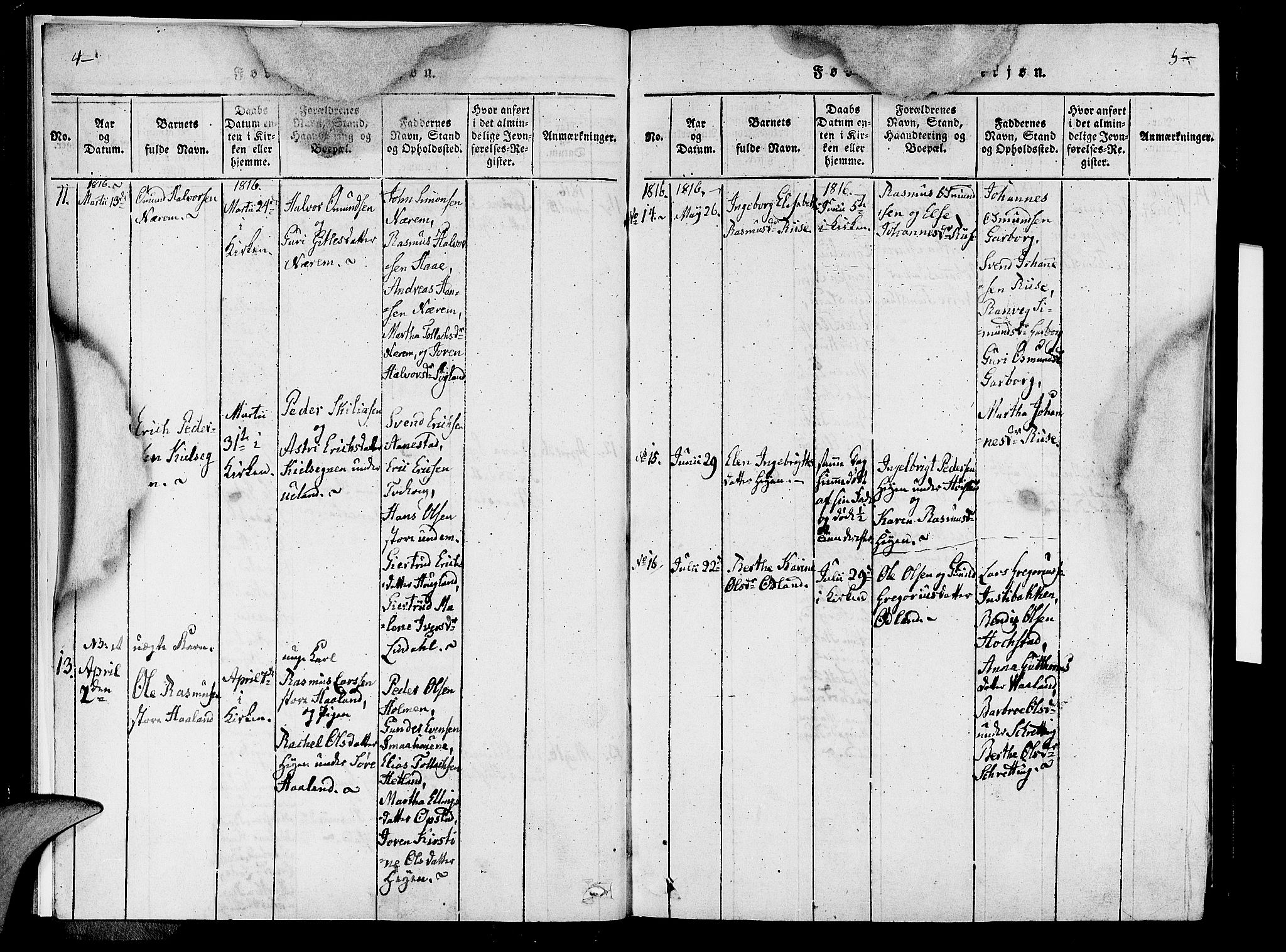 Hå sokneprestkontor, AV/SAST-A-101801/001/30BA/L0003: Parish register (official) no. A 3, 1815-1825, p. 4-5