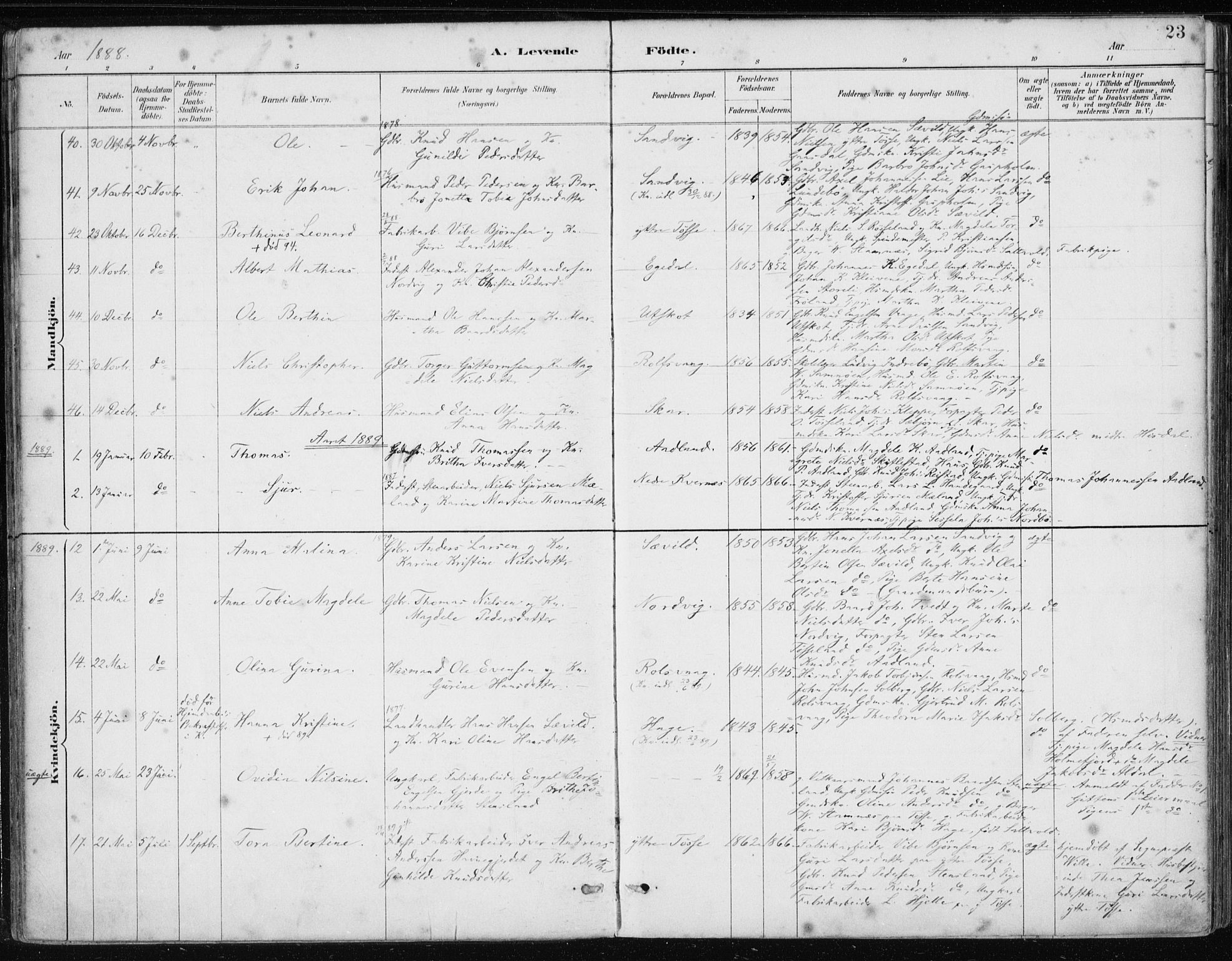 Samnanger Sokneprestembete, AV/SAB-A-77501/H/Haa: Parish register (official) no. A 1, 1885-1901, p. 23